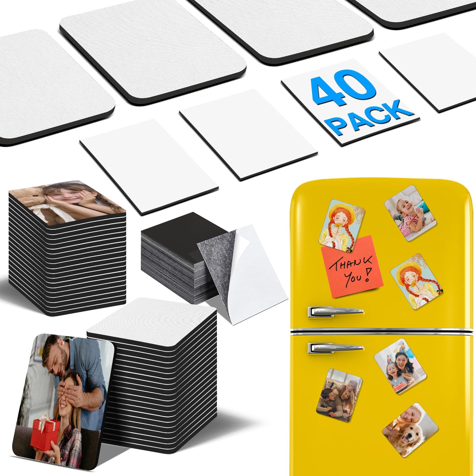 80Pcs Sublimation Magnet Blanks Set,Personalized Sublimation Refrigerator Magnet for Home Kitchen Microwave Oven Decor or Office Calendar with 40PCS Blank Rubber Pad(6x8cm),40PCS DIY Soft Magnetic