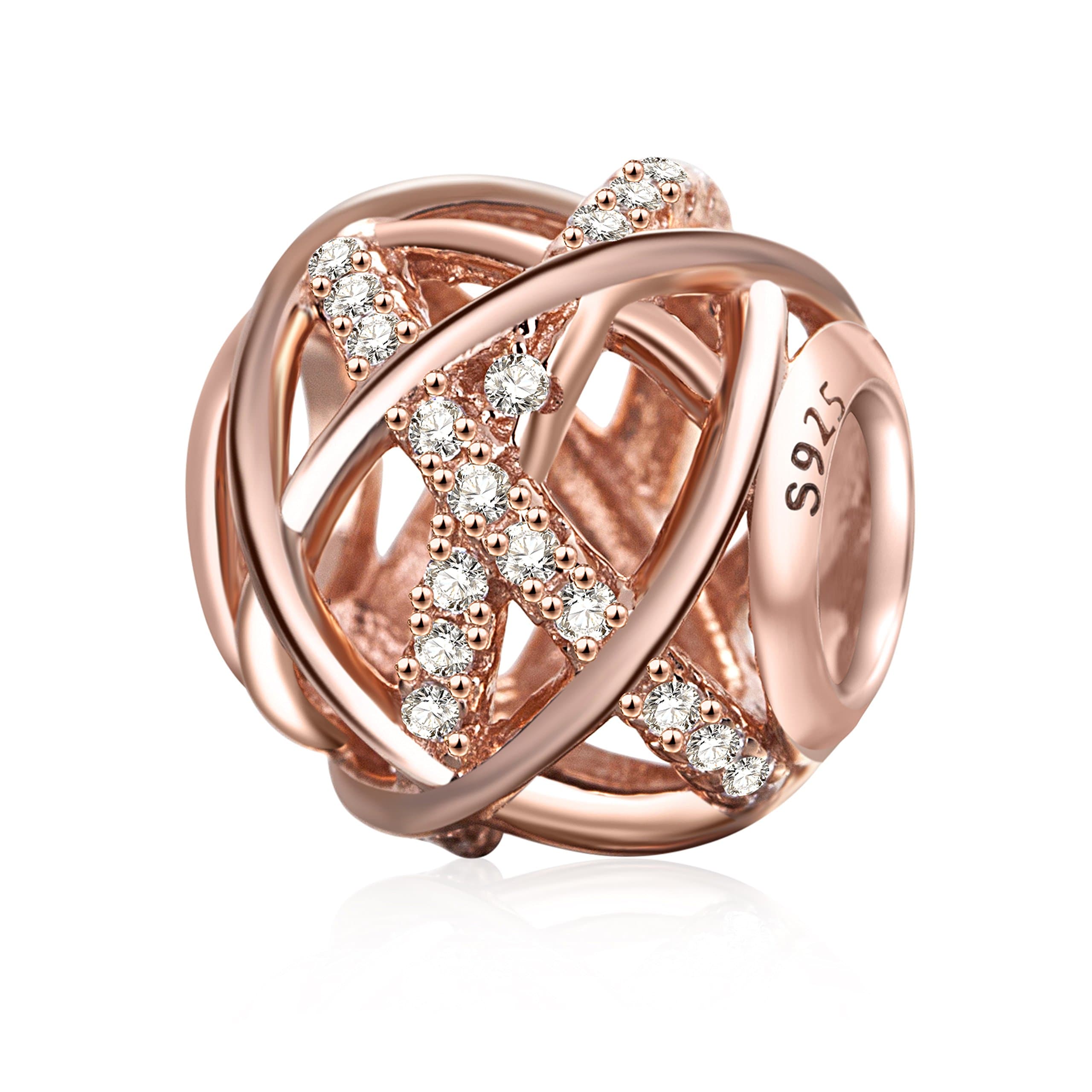 Rose Gold Galaxy Charm Authentic 925 Sterling Silver Openwork Charms with Clear CZ for European Bracelet