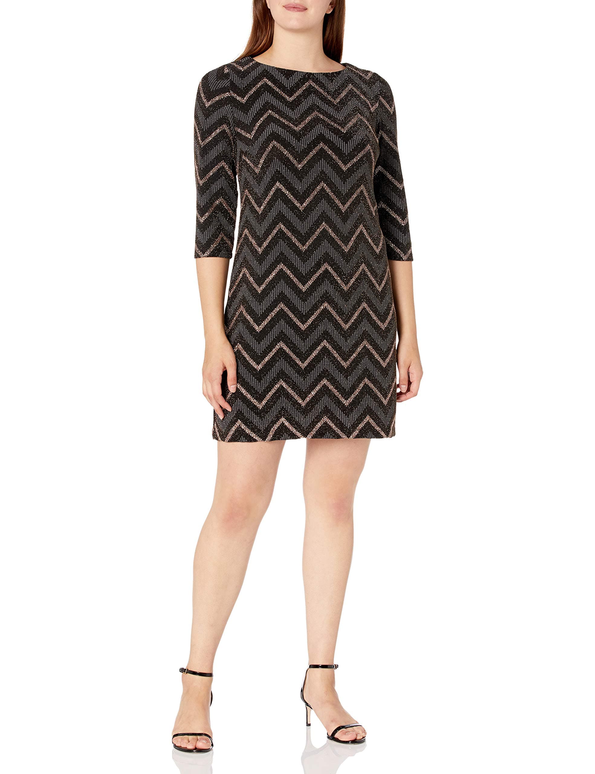 Sandra Darrenwomens 1 PC Elbow Sleeve Printed Chevron Metallic Shift Dress Dress