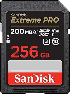 SanDisk 256GB Extreme PRO SDXC card + RescuePRO Deluxe, up to 200MB/s, UHS I, Class 10, U3, V30 SDSDXXD 256G GN4IN, Black