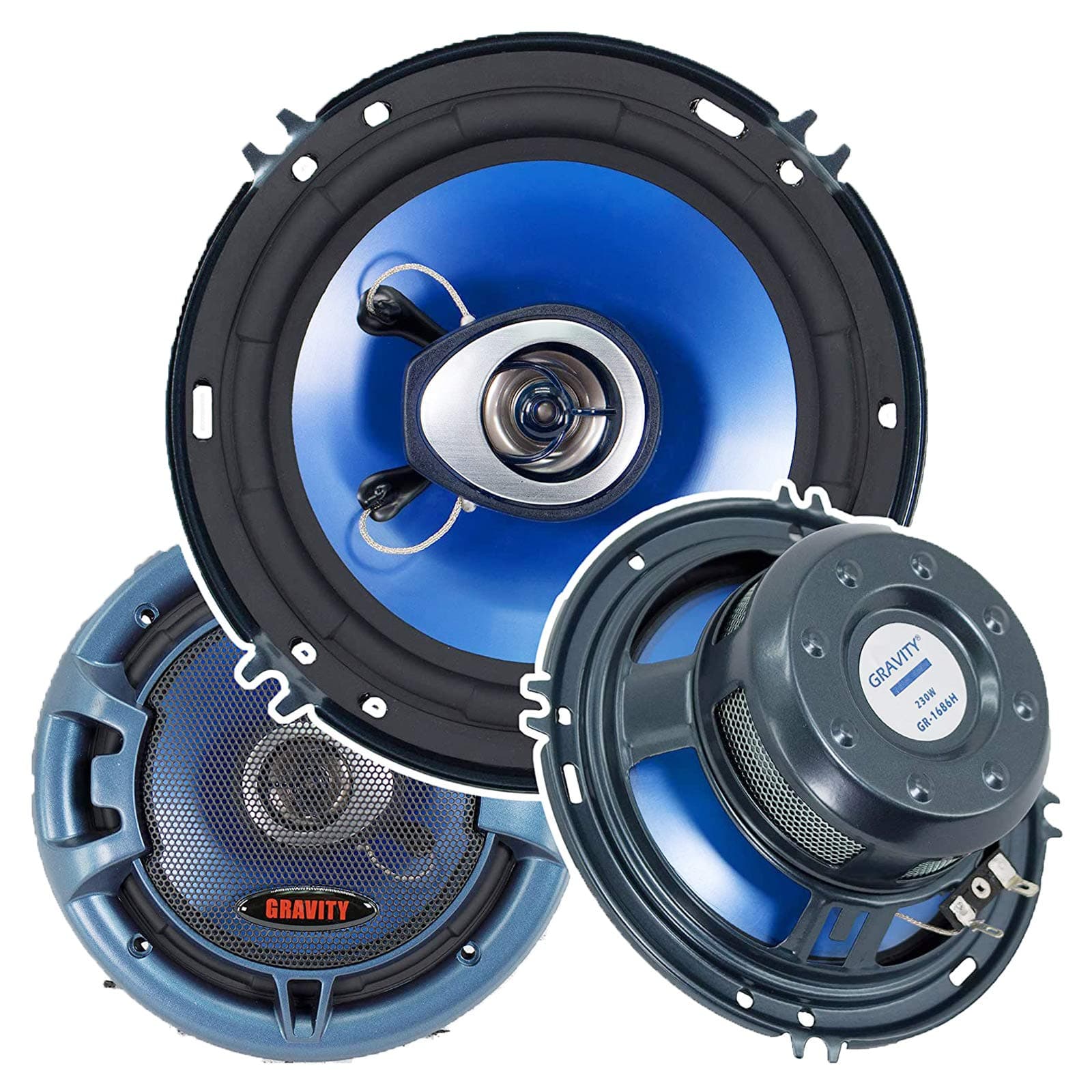 Gravity (Pair) 6.5" inch 2-Way 230 Watts Coaxial Car Speakers CEA Rated - 1686H