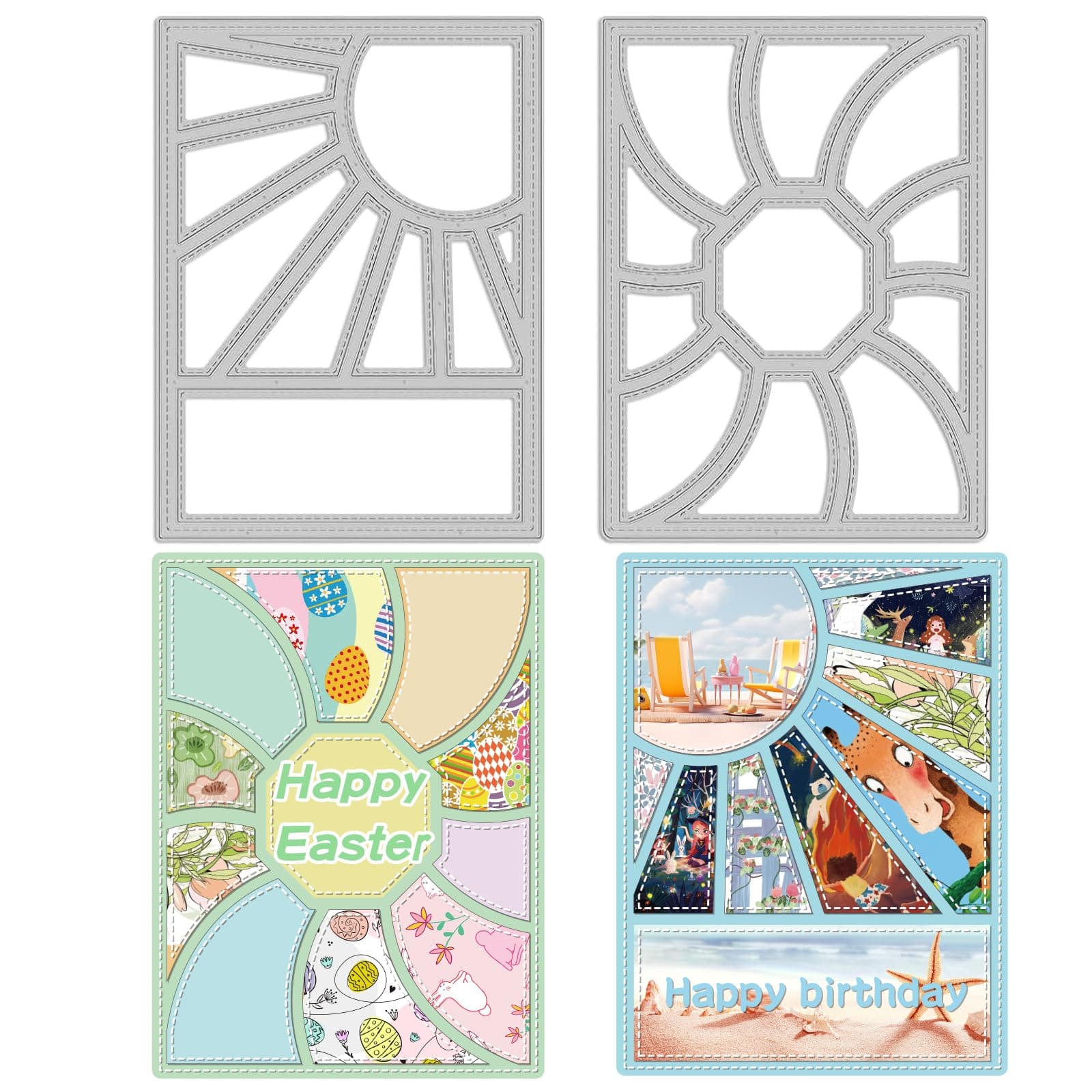 INFUNLY 2PCS Rectangle Grid Frame Cutting Die Whirl Geometric Background Metal Die Cut Paper Craft Dies for Card Making Stitched Pinwheel Frame Cut Stencil for DIY Scrapbooking Decorative Embossing