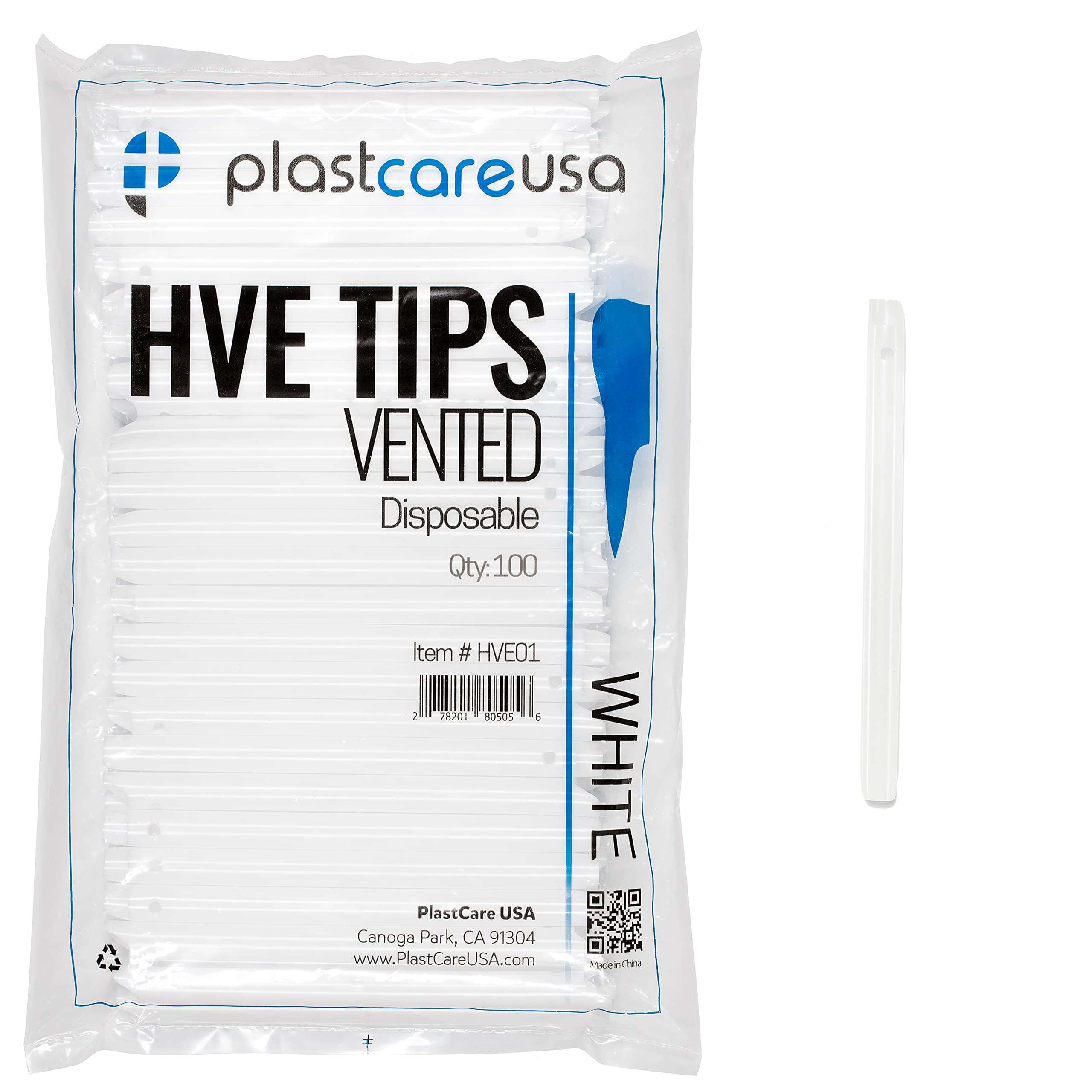 High Volume Evacuator HVE Tips - 100 HVE Suction Tips Dental Disposable - Vented Evacuation Aspirator Tips with Smooth Edges (White - 100 Pack) by PlastCare USA