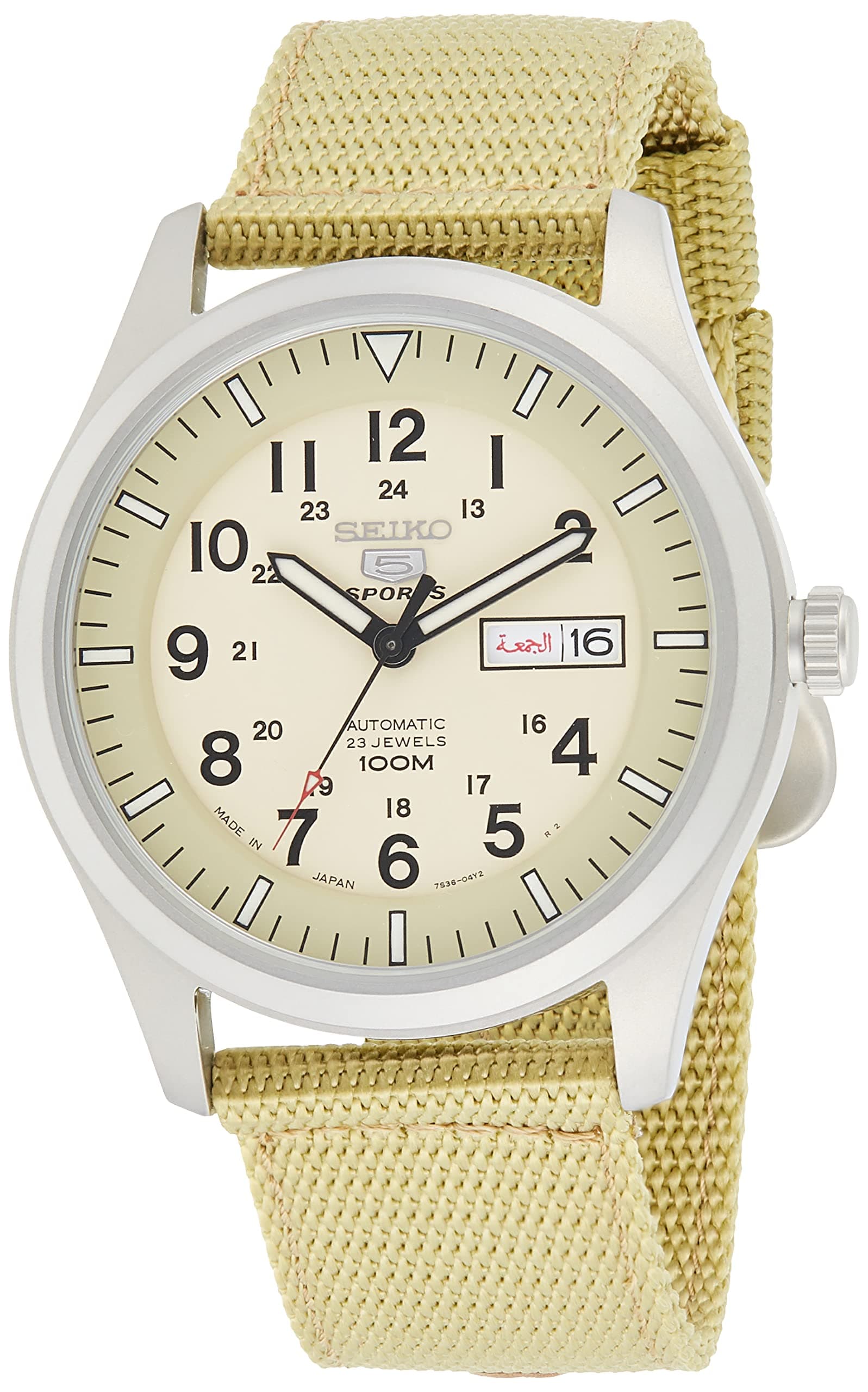 Seiko Men's Automatic Watch with Analog Display and Nylon Strap SNZG07J1, Tan