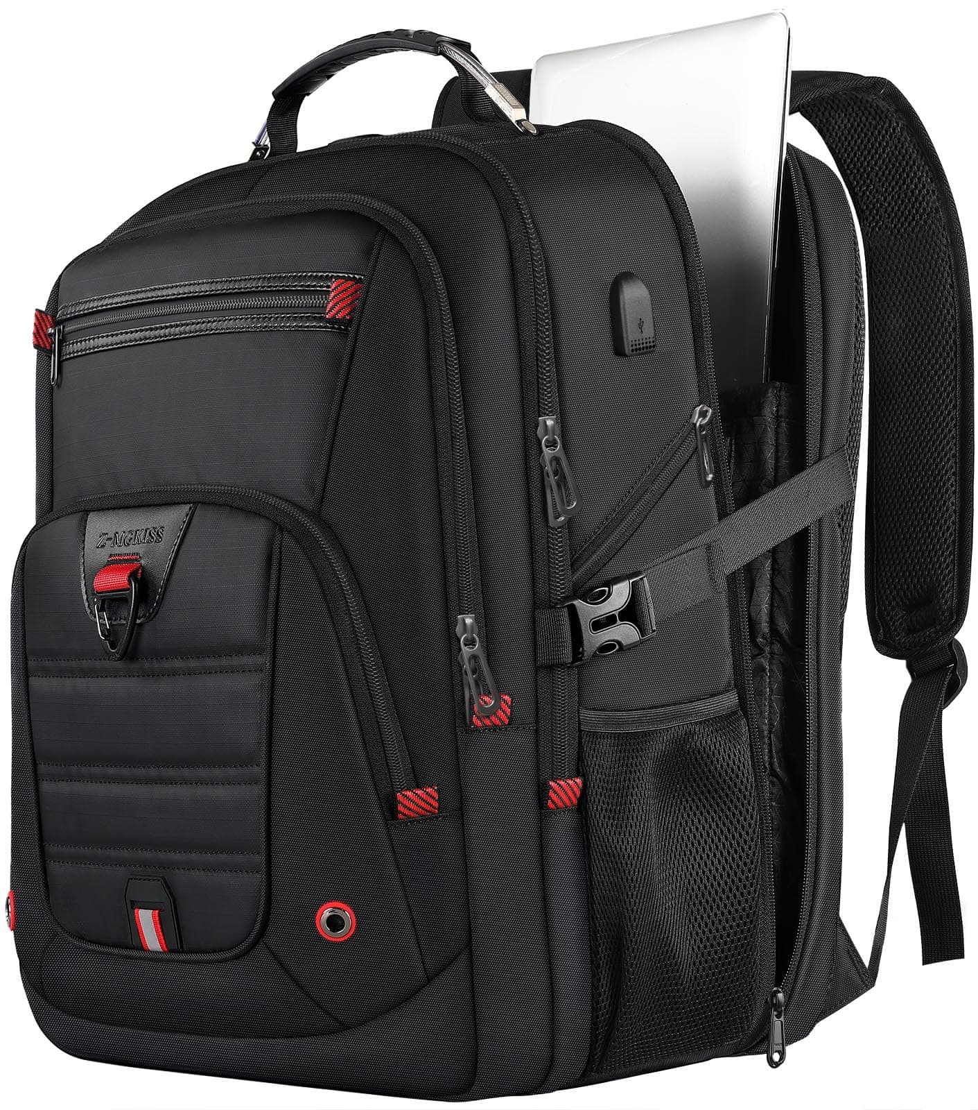 Z-MGKISS Extra Large Travel Backpack, Laptop Backpack, TSA Backpack 17.3 Inch, 50L Durable Anti Theft 17 Inch Big Business Backpack, Gifts for Men & Women, Water Resistant Bag with USB Port, Black