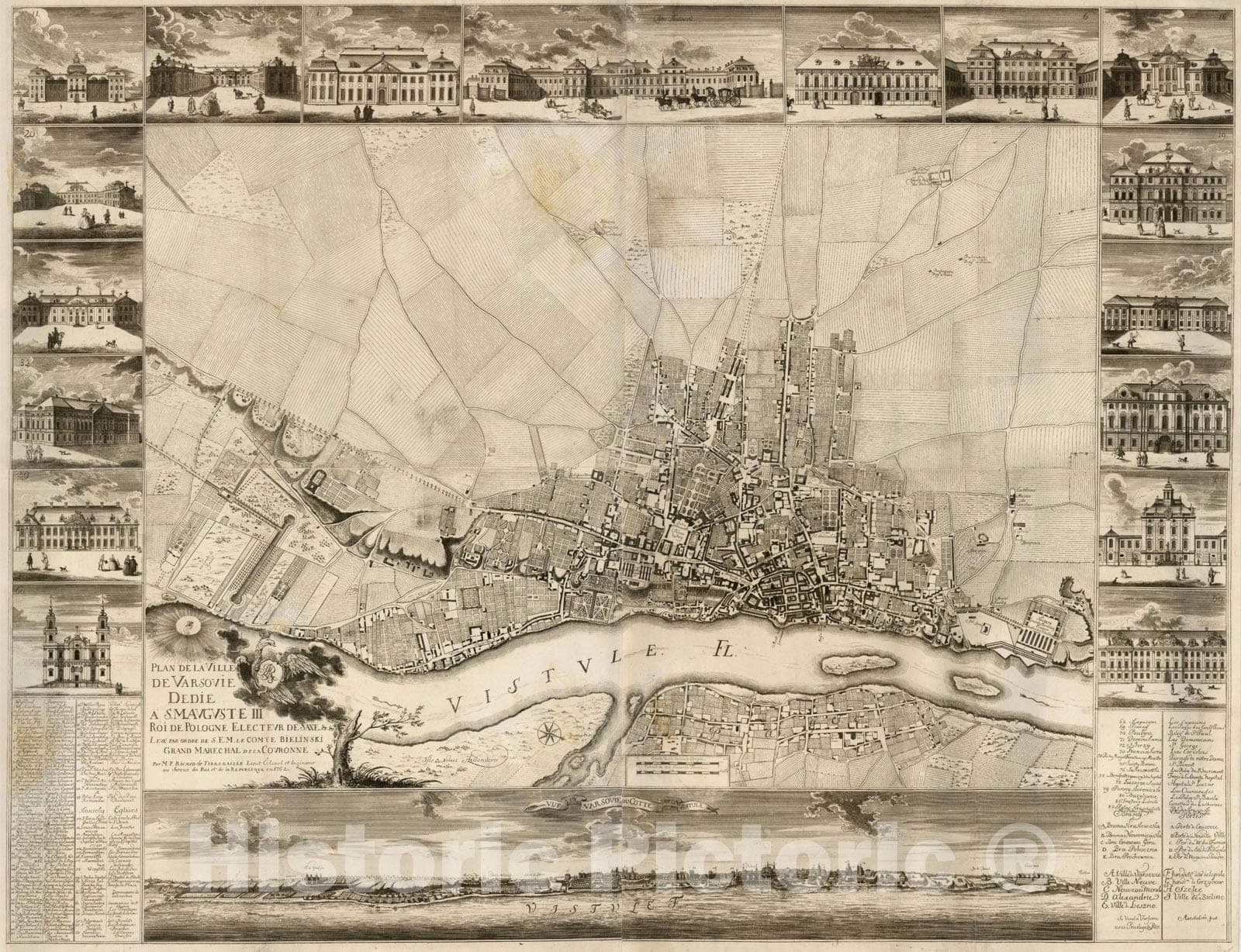 Historic Map : Plan de la Ville de Varsovie Dedie, 1762, Pierre Ricaud de Tirregaille, Vintage Wall Art : 24in x 18in