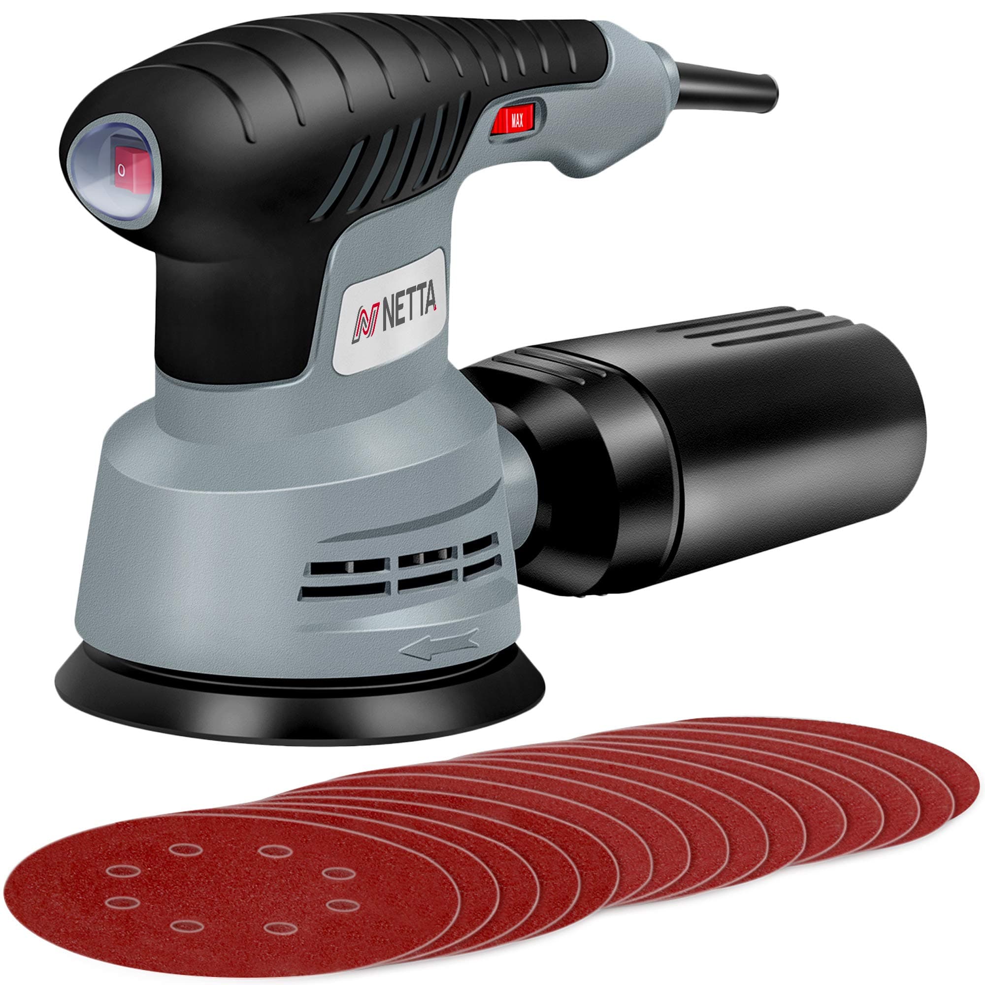 NETTA Orbital Sander | 6 Variable Speeds | 350W | 1200 OPM | Includes 15 Sanding Disc Pads | Ergonomic Handle | Ideal for DIY, Home Improvements, etc.