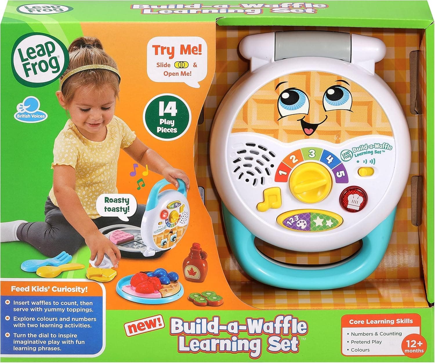 Build-a-Waffle Learning Set, Role Play Kitchen Toy with Lights, Music, Colours & Counting, Toddler Gift for ages 12, 18, 24+ months, English Version