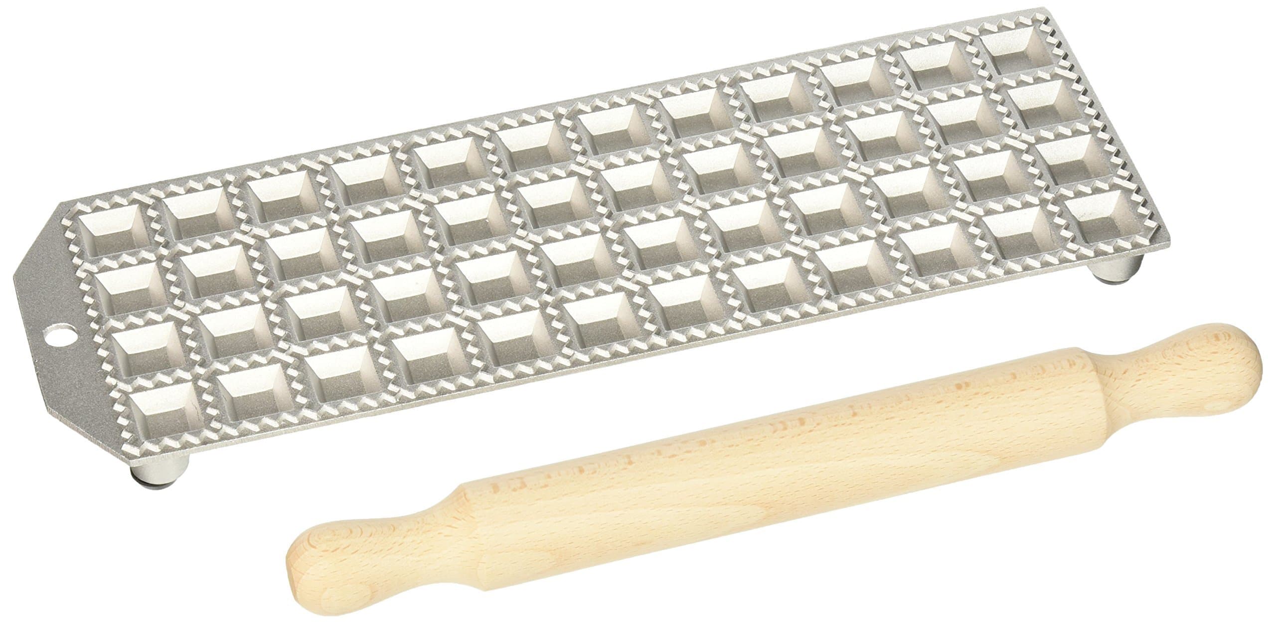 48 Holes Aluminum Square Ravioli Maker with Rolling Pin