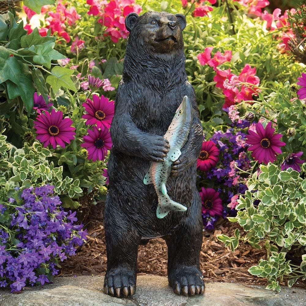 Bits and Pieces - Bear Motion Sensor Statue - Weather Resistant, Hand-Painted Polyresin Sculpture - Garden Decoration