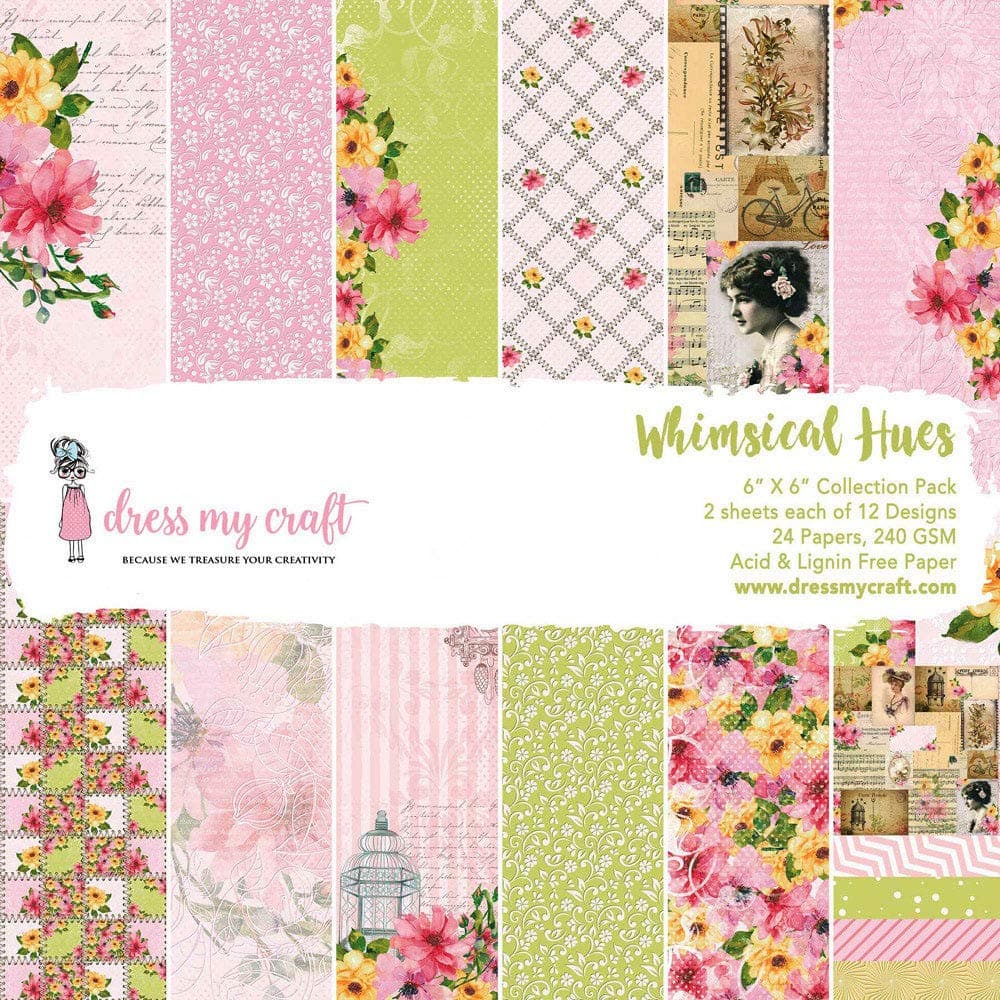 Dress My Craft Single-Sided Paper Pad 6"X6" 24/Pkg-Whimsical Hues, 12 Designs/2 Each, Multi