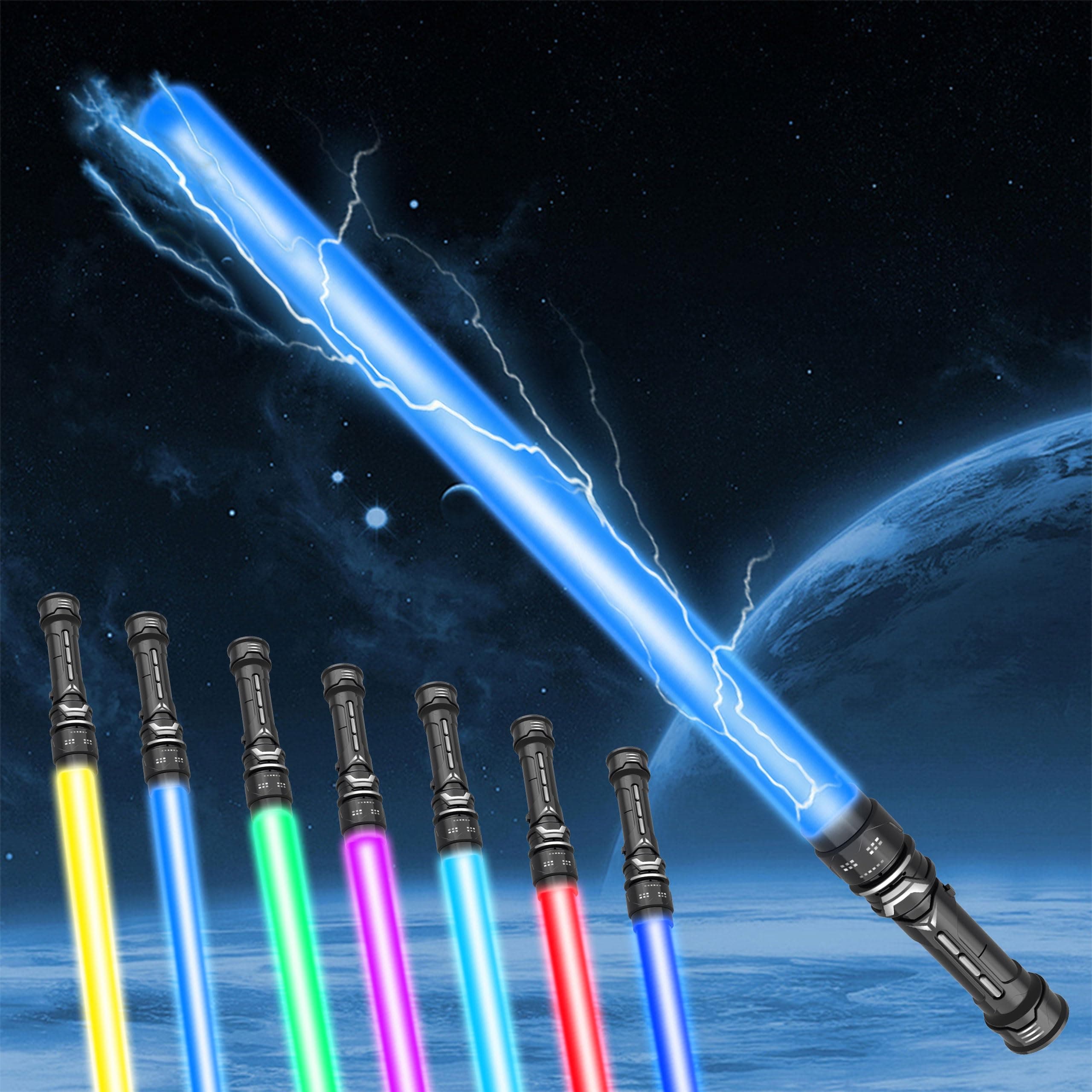 2 Packs Light Up Sword Bright Sword - 7 Colors LED Retractable Light Up Swords with Sound, Glow in The Dark Toys for Kids Sound Retractable Attachable Outdoor Games & Night Fun
