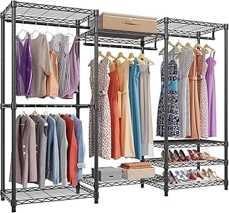 VIPEK V5 Heavy Duty Clothes Rack, Portable Closet Wardrobe with 4 Hanging Rods & 8 Shelves, Freestanding Adjustable Garment Rack for Bedroom, Walk-in Closet, 890 lbs Capacity, Black, 68.9" L