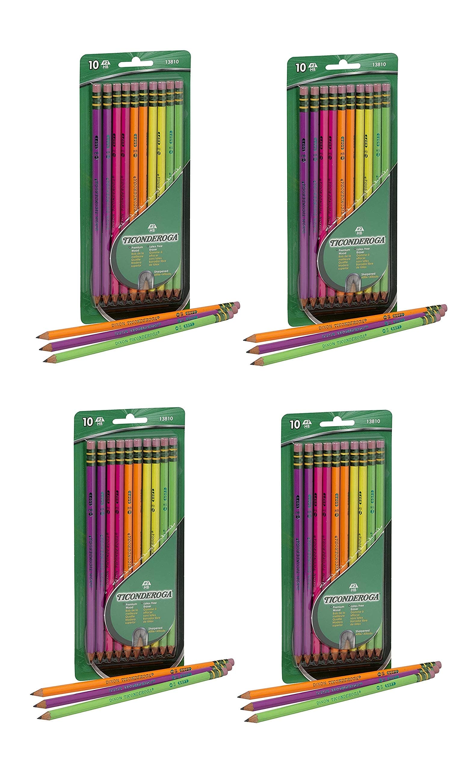 DixonTiconderoga No.2 Pencils, Assorted Neon, 10-Pack (4-Pack)