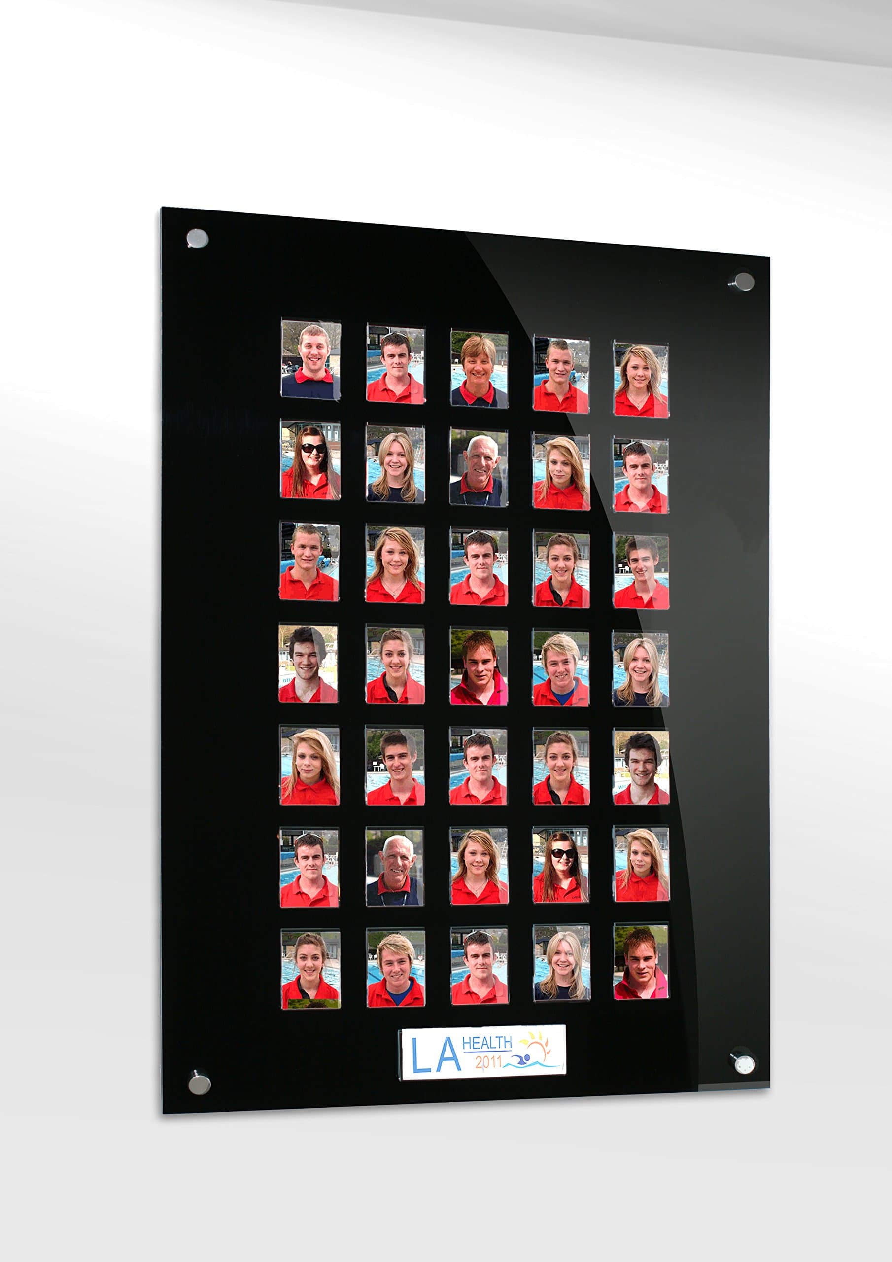 Get Acrylic Photo Frames - Black 35 Pocket Image Staff, Student, Employee Display Board With SECURITY SCREEN & Pocket Header. 605mm Height x 544mm Width (60.5cm x 54.4cm)
