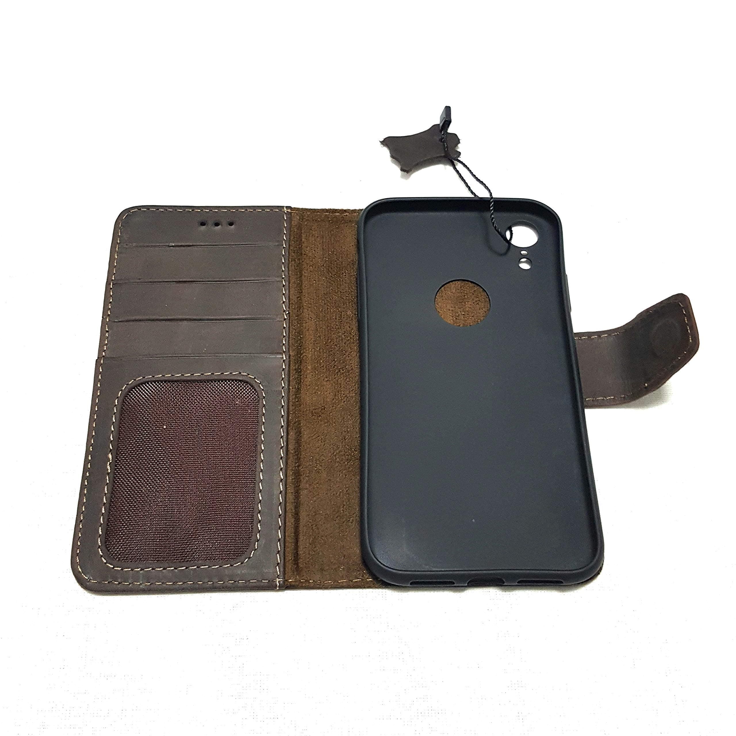 wbazaar Compatible with iphone Xr Genuine Leather Phonecase Folio Case Mobile Cover Dark Brown