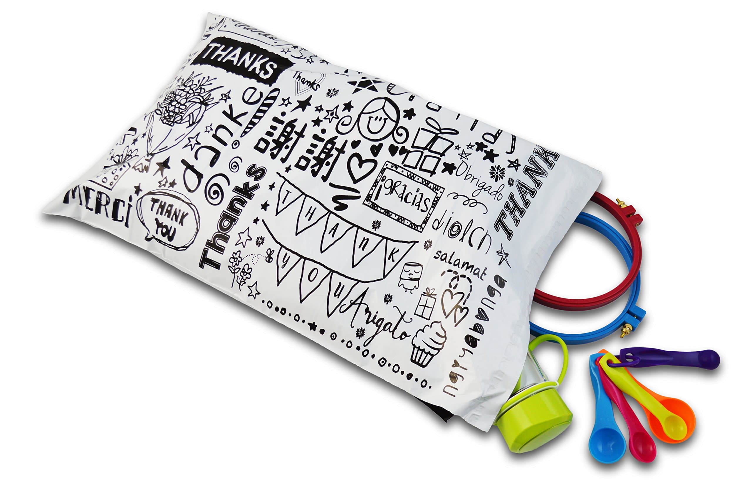 BEST QUALITY 100pcs 2mil poly self sealing mailers, water resistant bags, global thank you design (19 x 27)