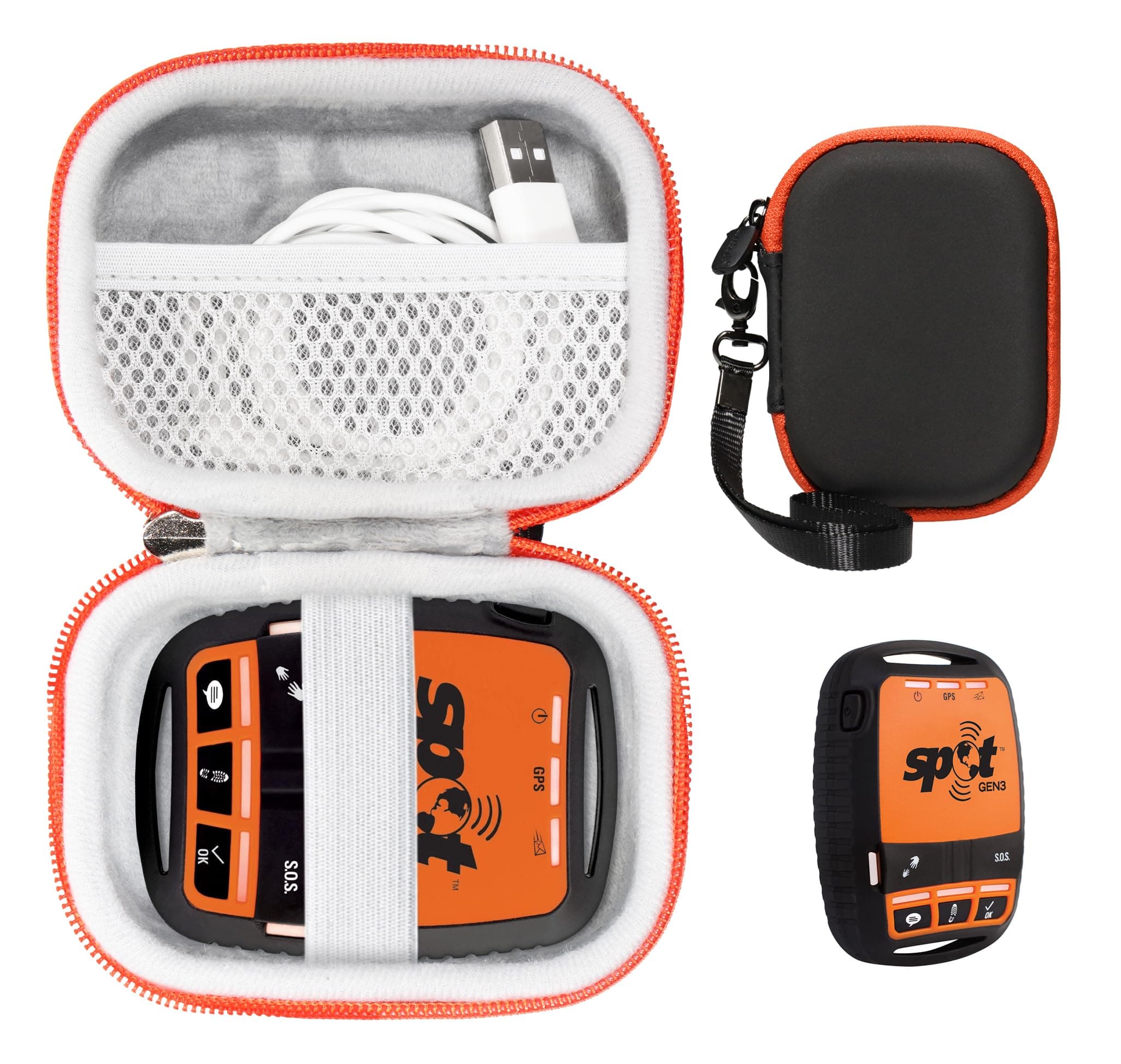 CaseSack Case for Spot Gen 3 Satellite GPS Messenger, All in one Protection case for Device and Accessories with Featured Contrasted Orange Zip to Match The GPS