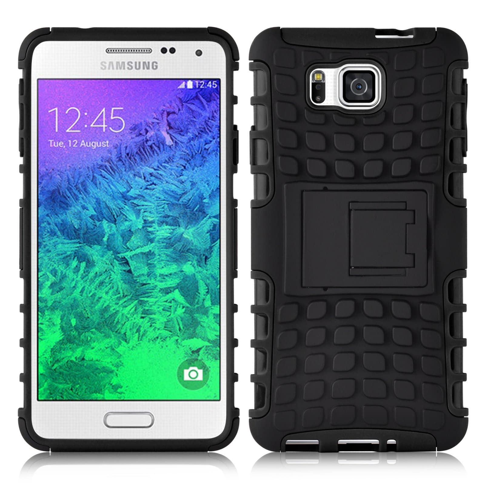 JAMMYLIZARD Galaxy Alpha Case, [ALLIGATOR] Double Protection Rugged Back Cover for Samsung Galaxy Alpha, Black