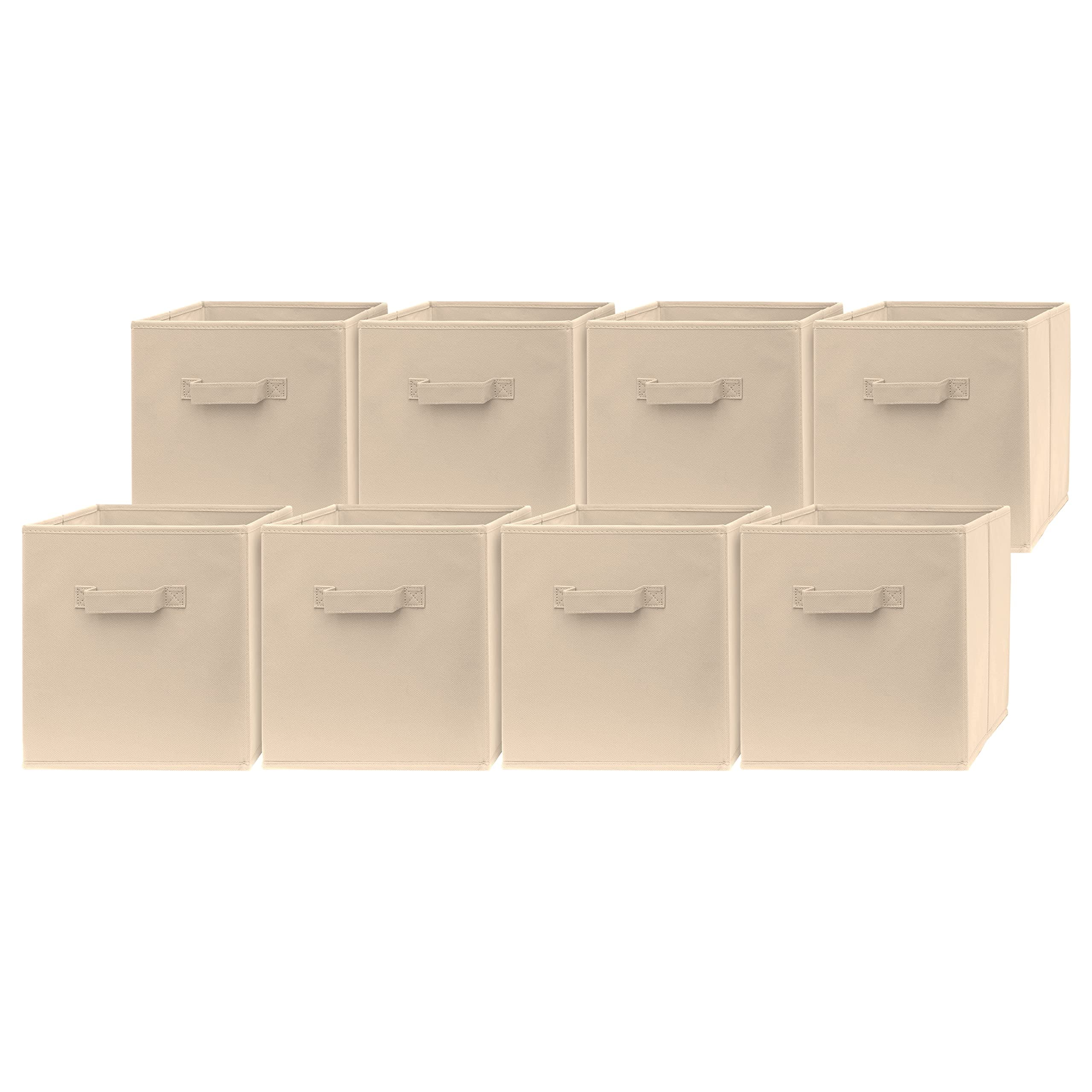 Pomatree Fabric Storage Cubes - 8 Pack - Cube Storage Organizer Bins | Handles on Both Sides | Foldable Cube Storage Bin for Home, Kids Room, Nursery and Playroom | Closet and Toys (Beige - 8 pack)