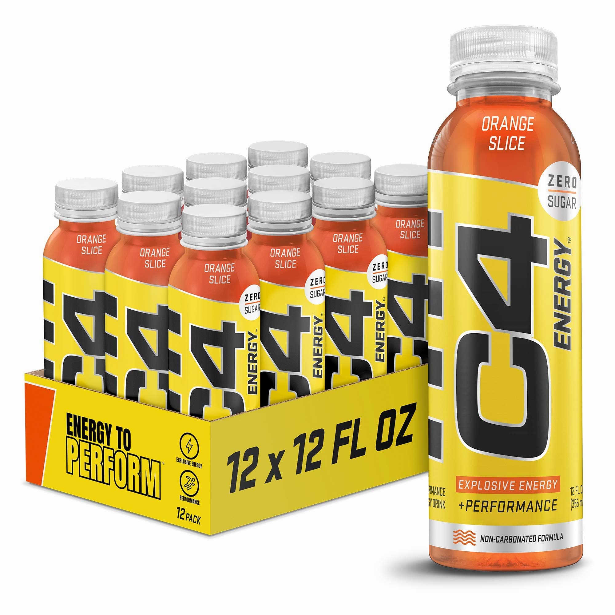 Cellucor C4 Energy Non-Carbonated Zero Sugar Energy Drink, Pre Workout Drink + Beta Alanine - Orange Slice - 12 FL OZ (355 ml) - Pack of 12