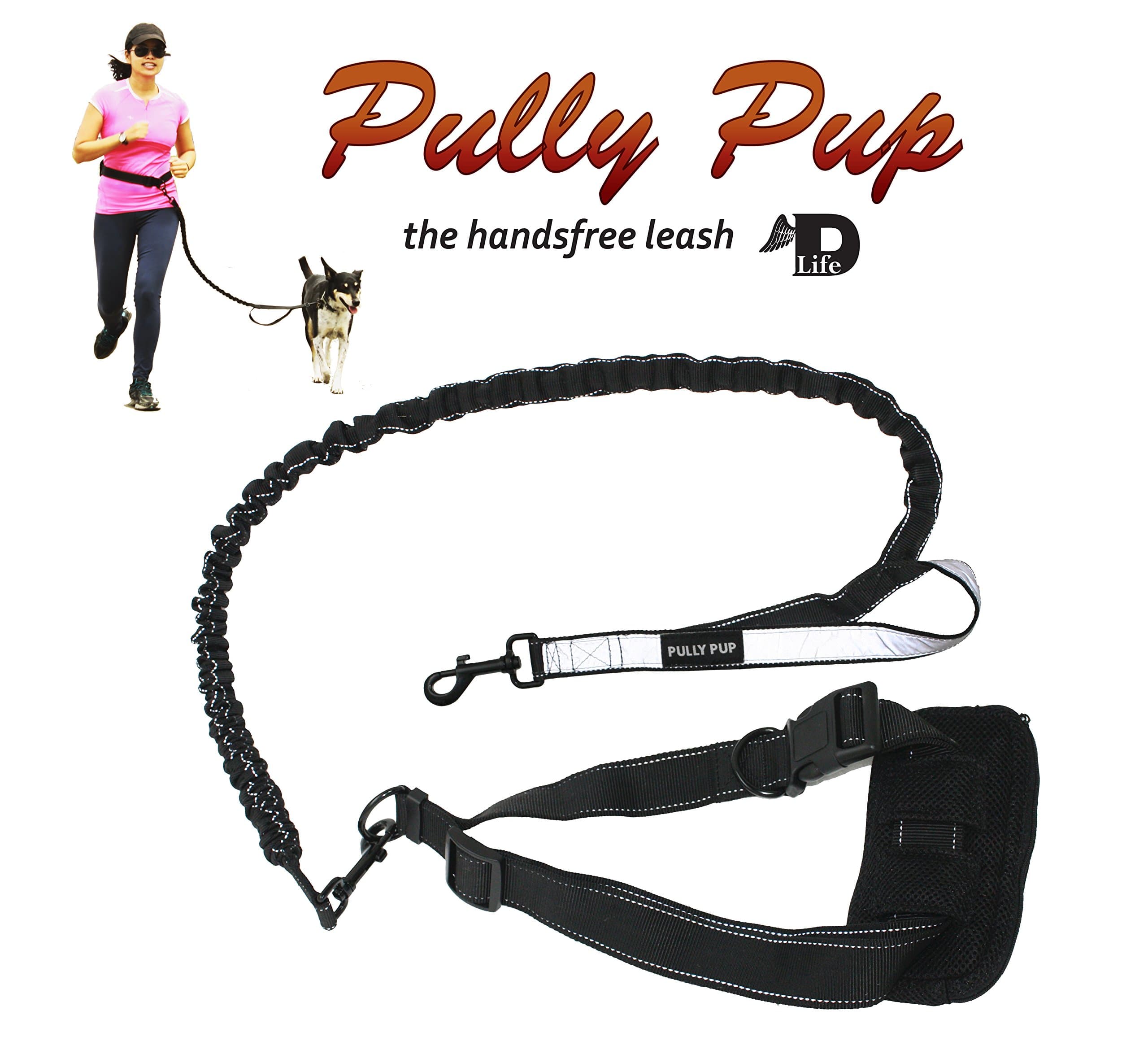 PullyPup Hands Free Walking & Running Dog Leash - Includes Reflective Handle Loop and Pouch