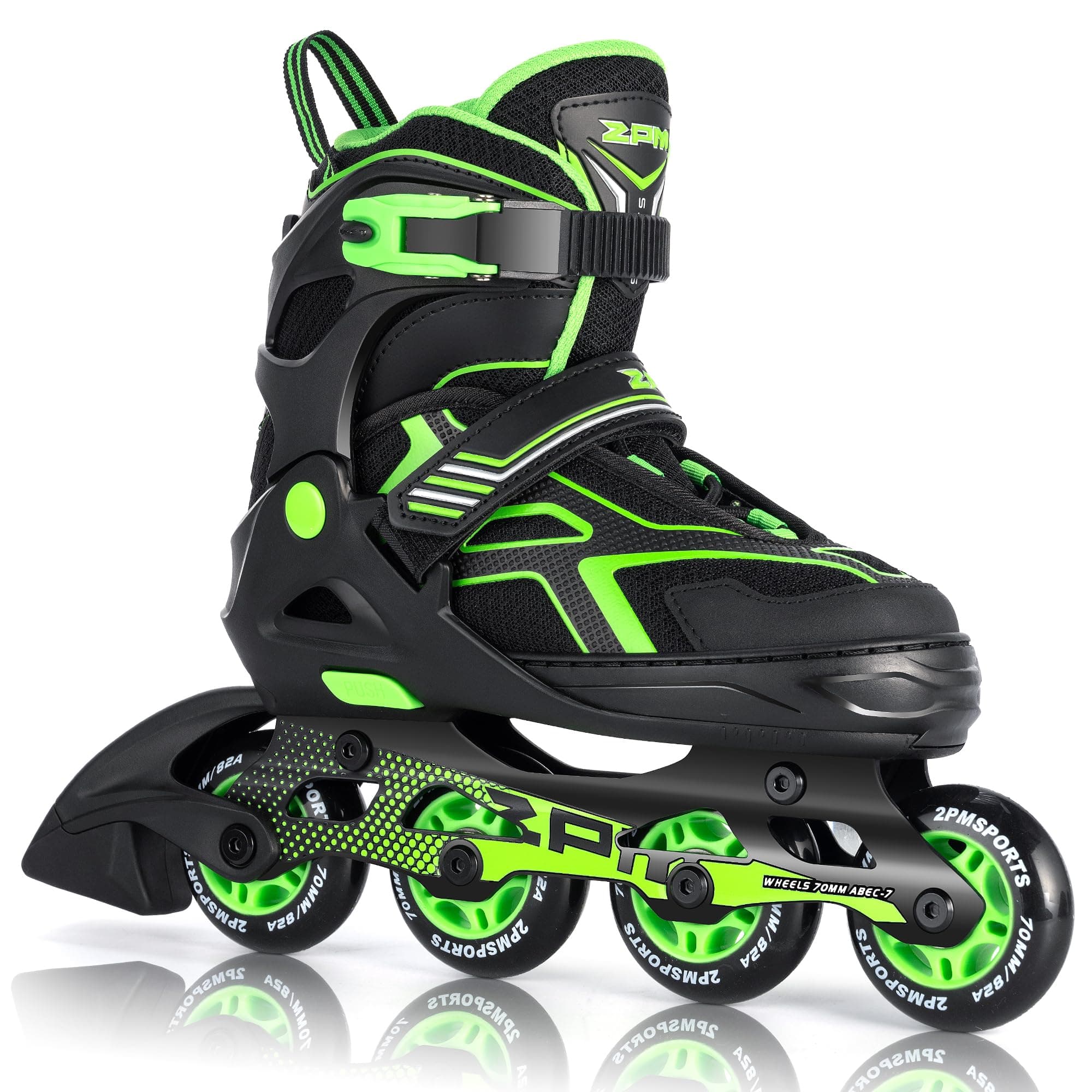 2PM SPORTS Torinx Green Boys Adjustable Inline Skates, Fun Beginner Roller Skates for Kids, Youth, Girls, Men and Women