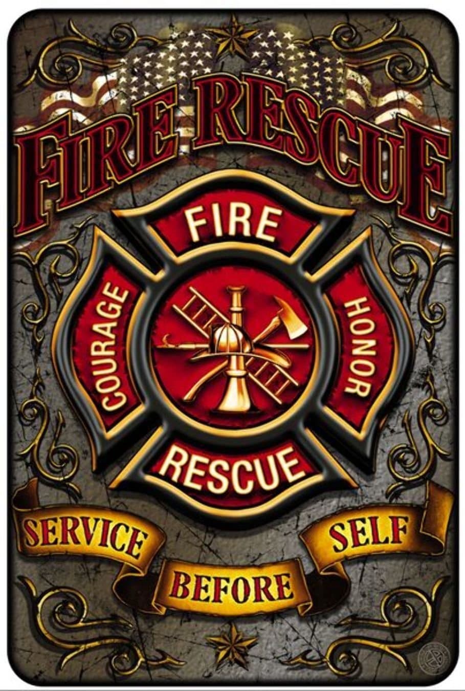 Erazor BitsWall Decor Signs, Parking Sign & Man Cave Decor? 8x12 Metal Wall Art D‚cor ? Gifts for Men, Metal Bar Sign (Fire Rescue)