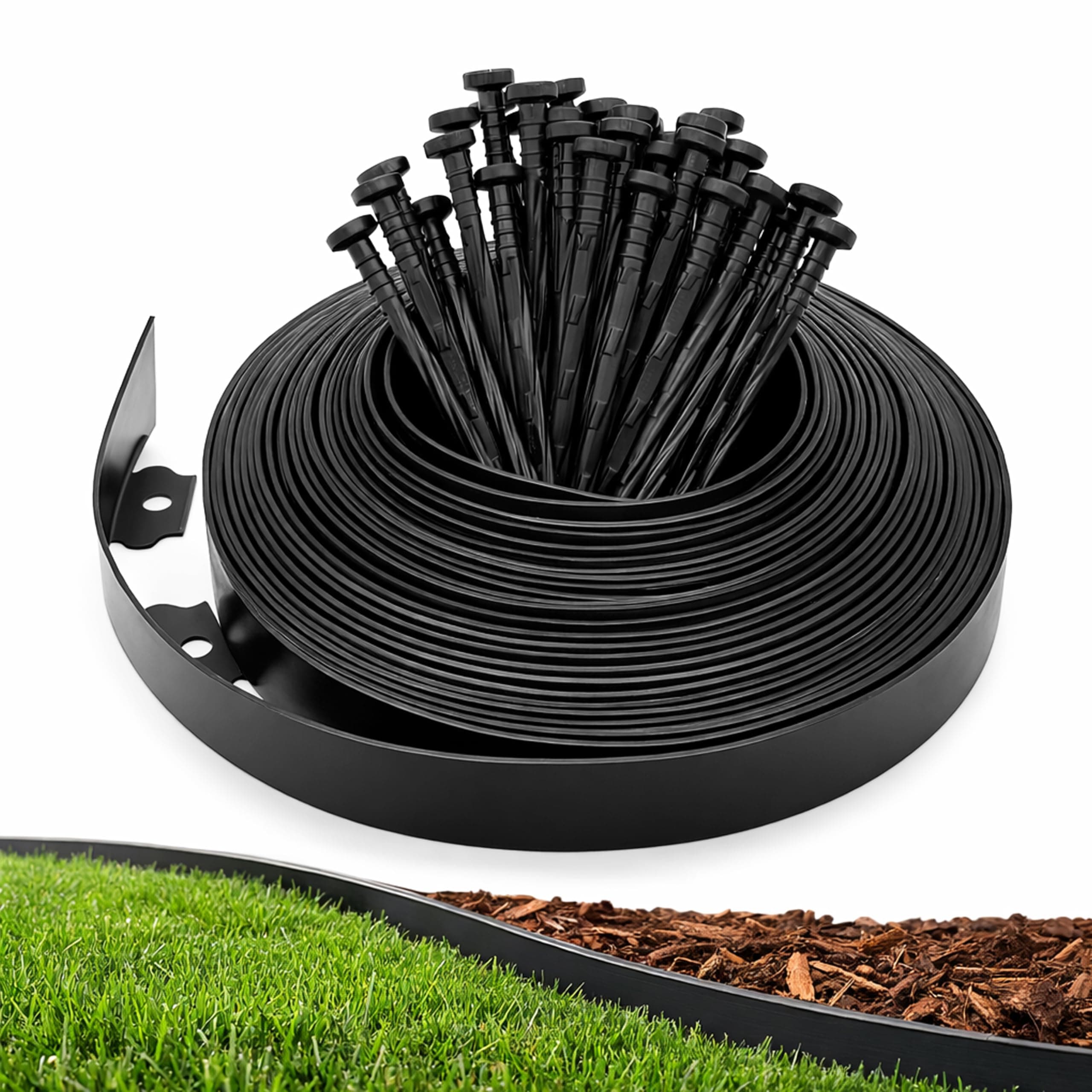 Gardzen 1.5" x 20' Landscape Edging Kit, Garden Edging Coil Comes with 24 Pcs Spikes, No Dig Lawn Border Design