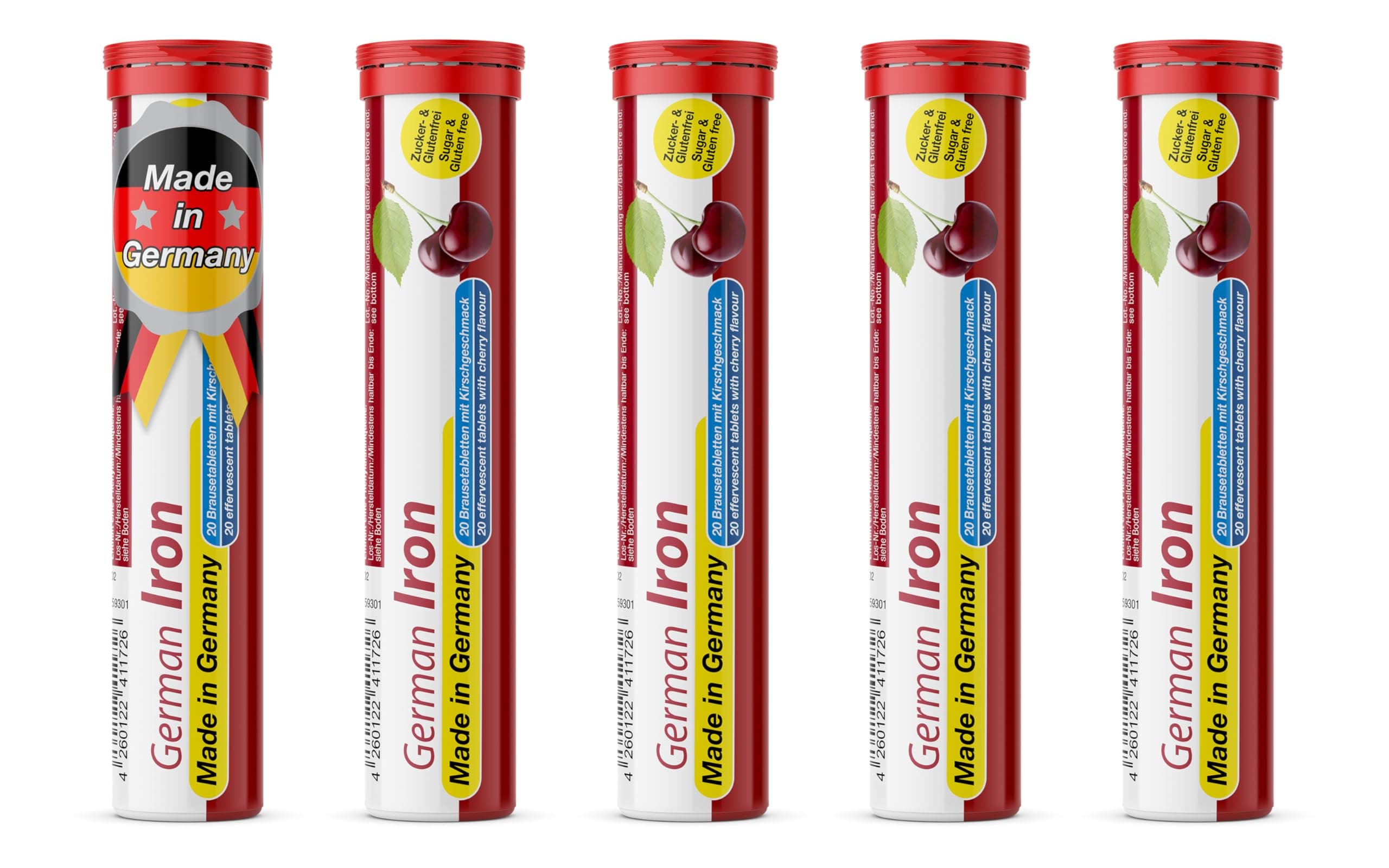 T&D Iron 14 mg - 5 x 20 effervescent Tablets - Cherry Flavor - T&D Pharma German Iron