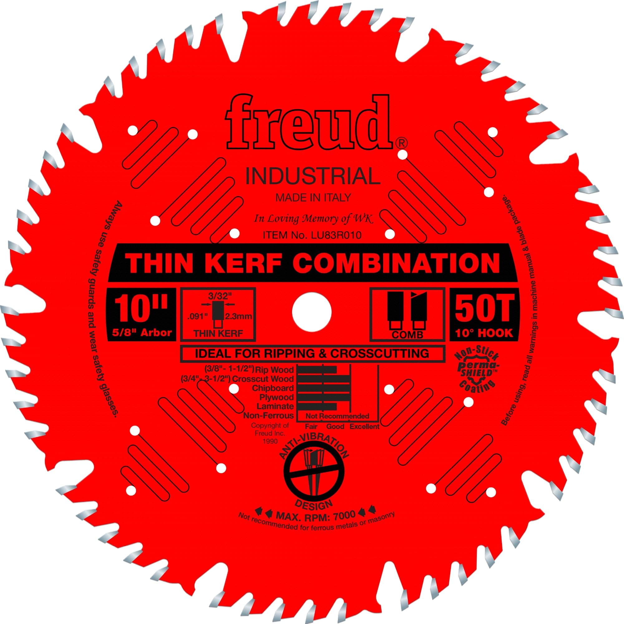FrEUd 10" X 50T Thin Kerf Combination Blade (Lu83R010)