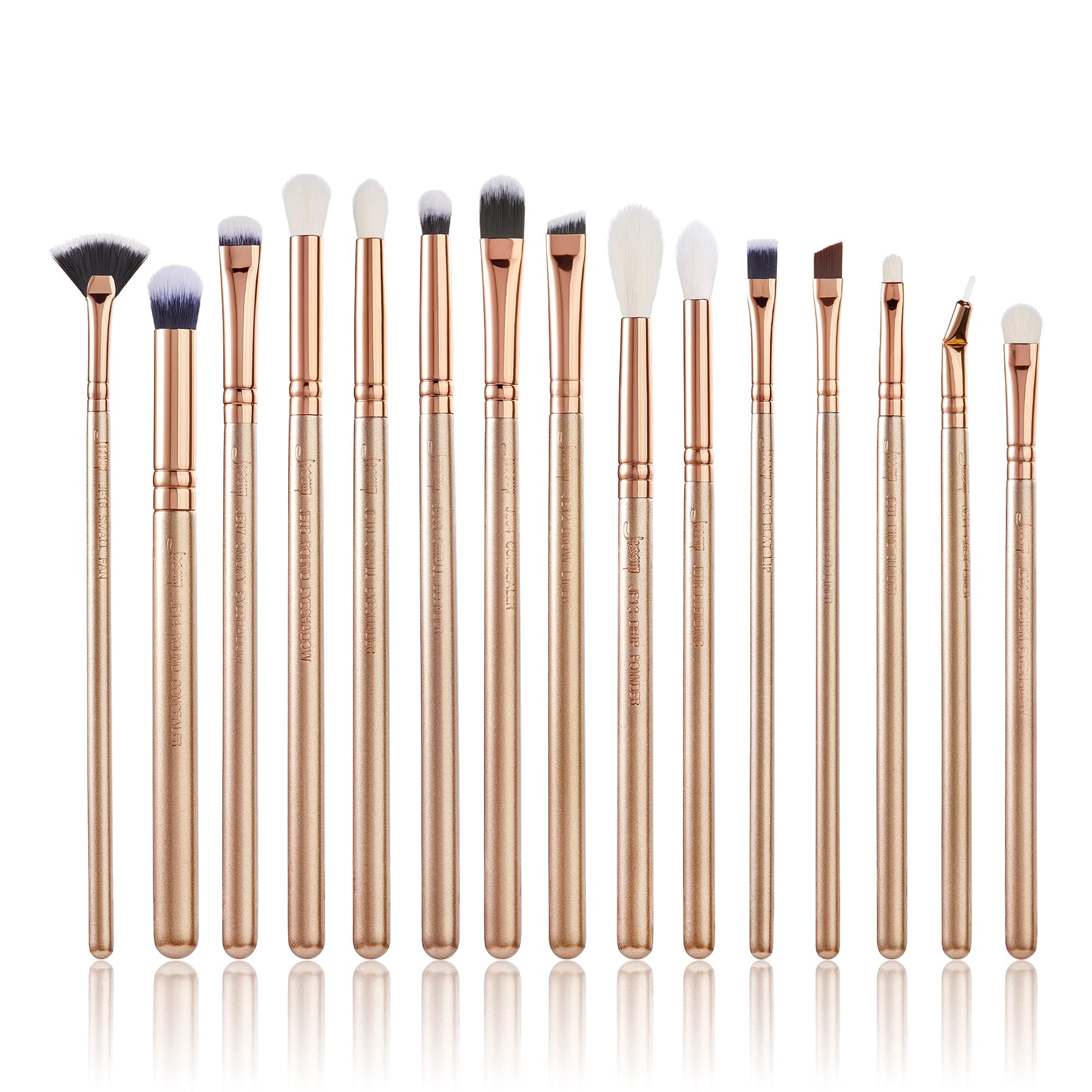 Jessup Eye Makeup Brushes Lip Brush Eyeshadow Brow Liner Make-up Set Beauty Brush Tool Kits 15 Pcs Brush Set Golden/Rose Gold T407
