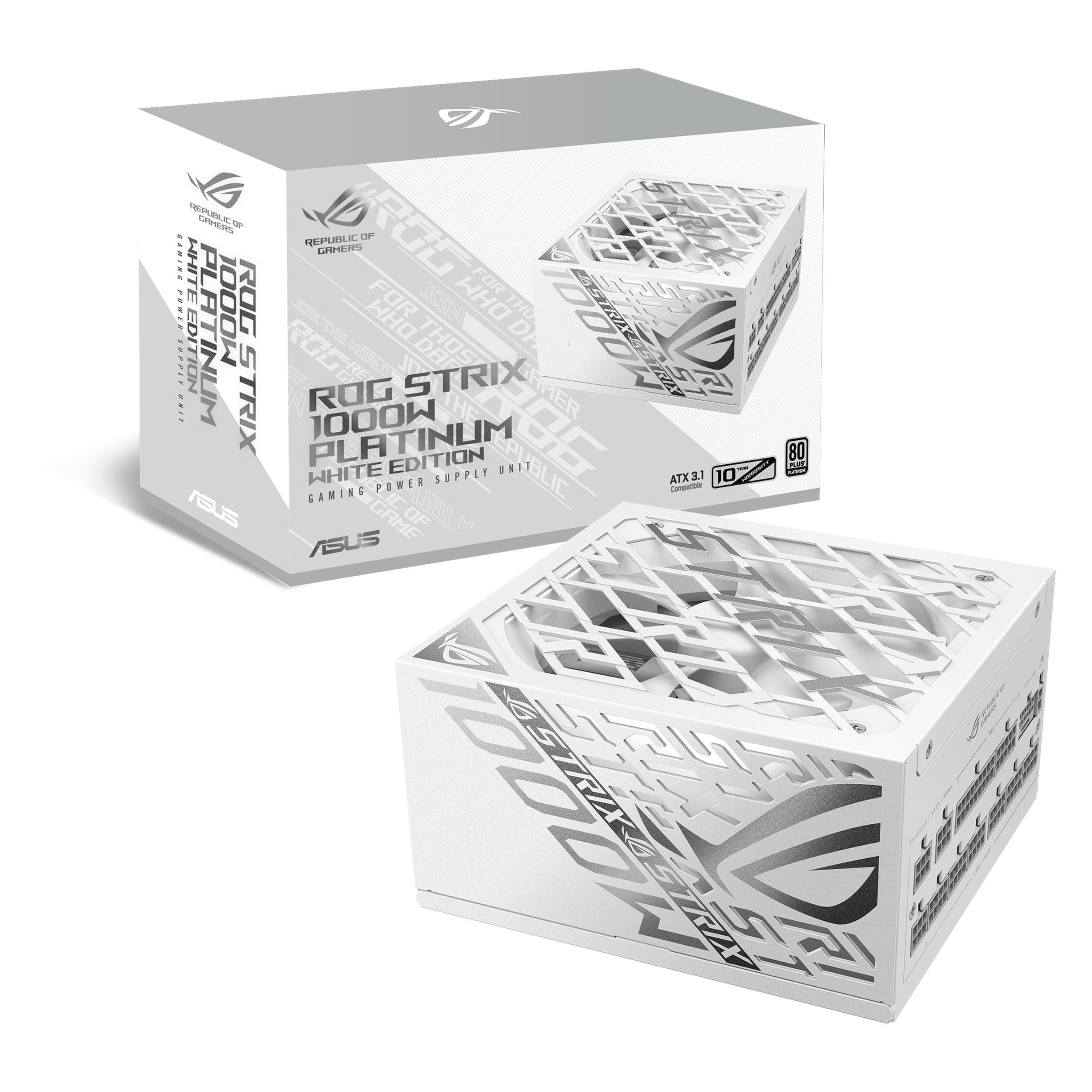 ROG Strix 1000W Platinum White PSU, Fully Modular, 80+ Platinum, ATX 3.1, PCIe 5.0, GaN MOSFET, Intelligent Voltage Stabilizer