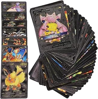 SHAKTISM Poke Collectible Card Game Trading Card Game Water Proof Booster Pack Set, V Series, Vmax GX Rare, Gold Foil, Collectible Foil Cards (Black 55Pc)