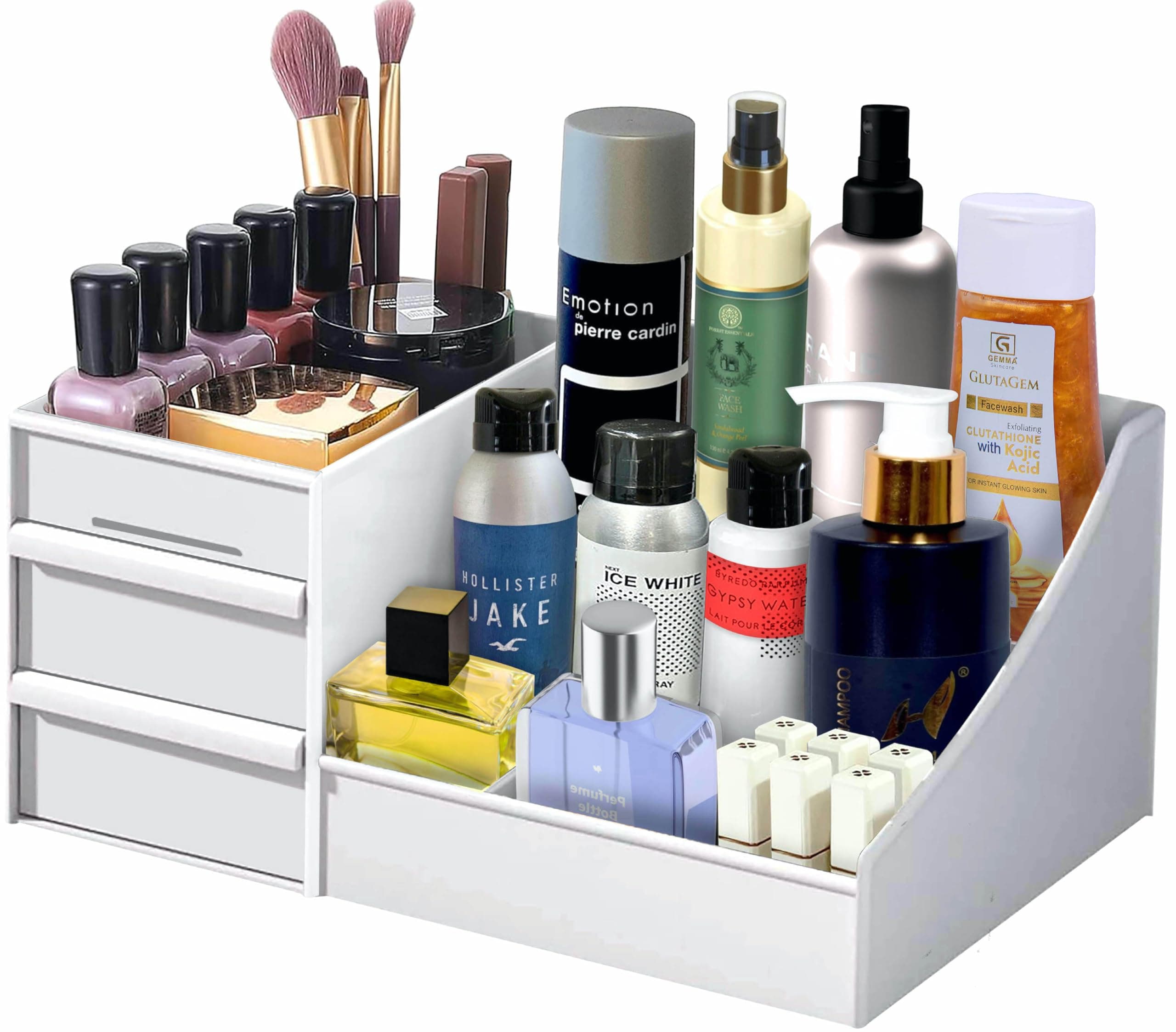 GVTECH Makeup Organizer, Perfect for Organizing Cosmetics, Makeup Organizer Box, Skin Care Jewelry Organizer, White (White)