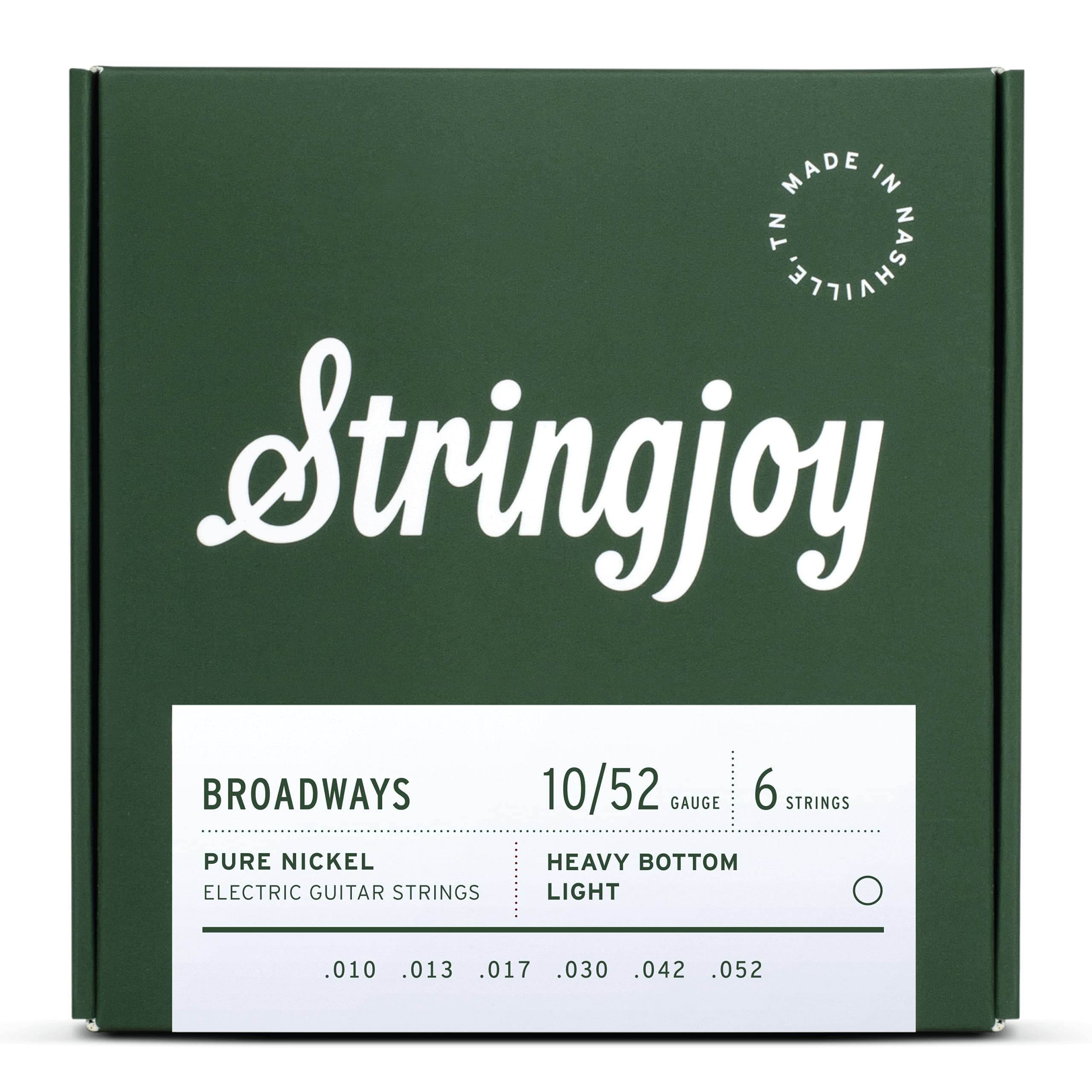 Stringjoy Broadways Heavy Bottom Light Gauge (10-52) Pure Nickel Electric Guitar Strings