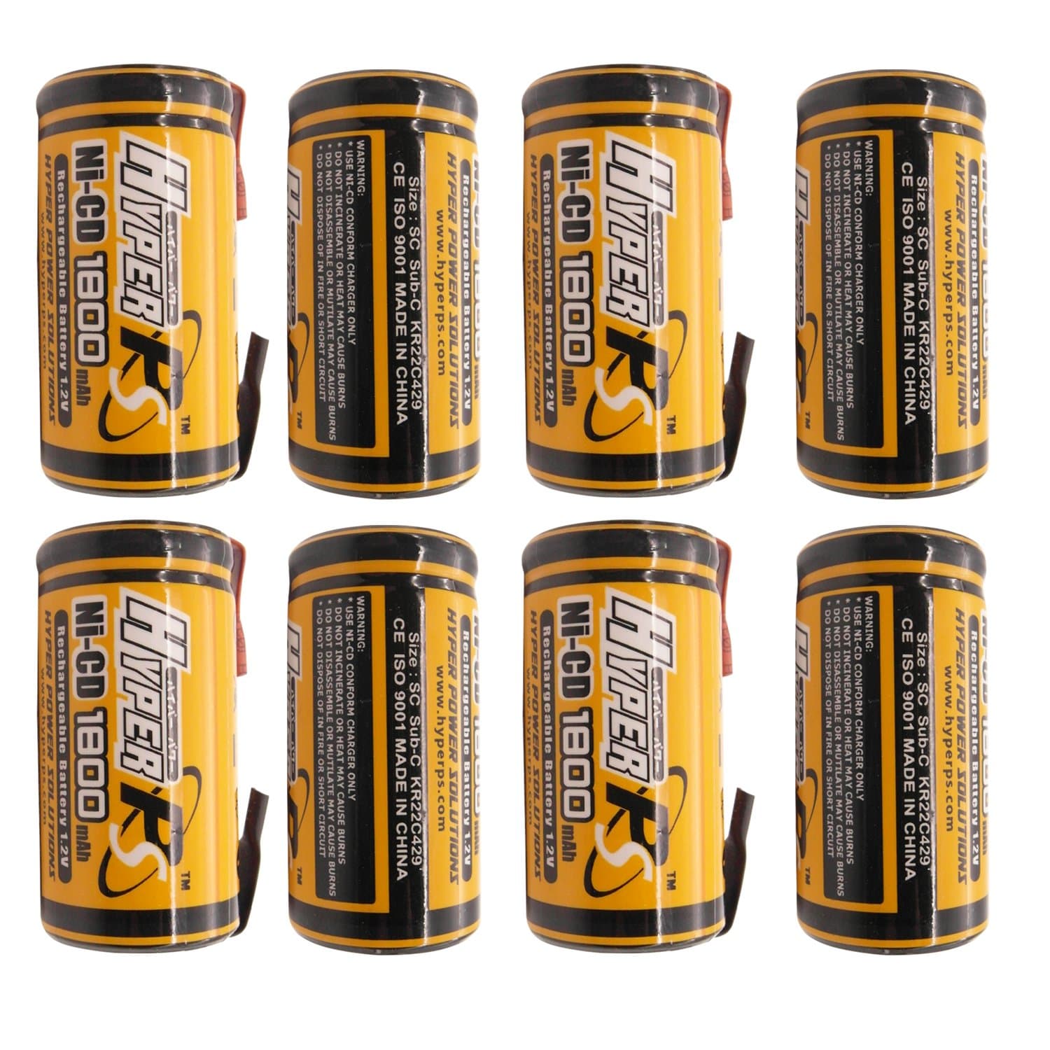 8 Pack 1.2V Sub C SubC 1800mAh NiCd Ni-Cd Rechargeable Battery for Power Tools Battery Pack (w/Tabs)