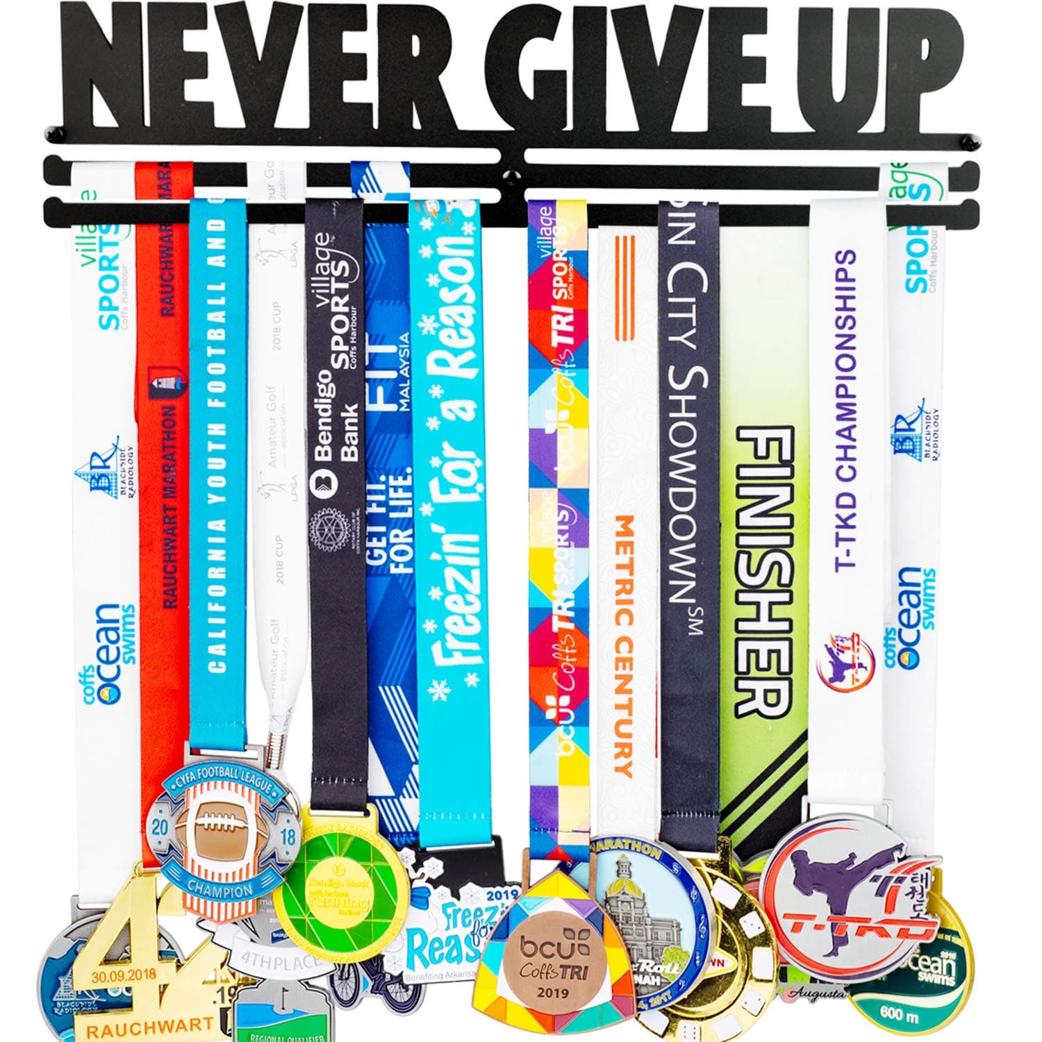 Medal Holder Display Hanger Rack Frame for Over 40 Medals-Sports Medal Hanger and Ribbon Display Holder Rack with Easy Hanging Bars