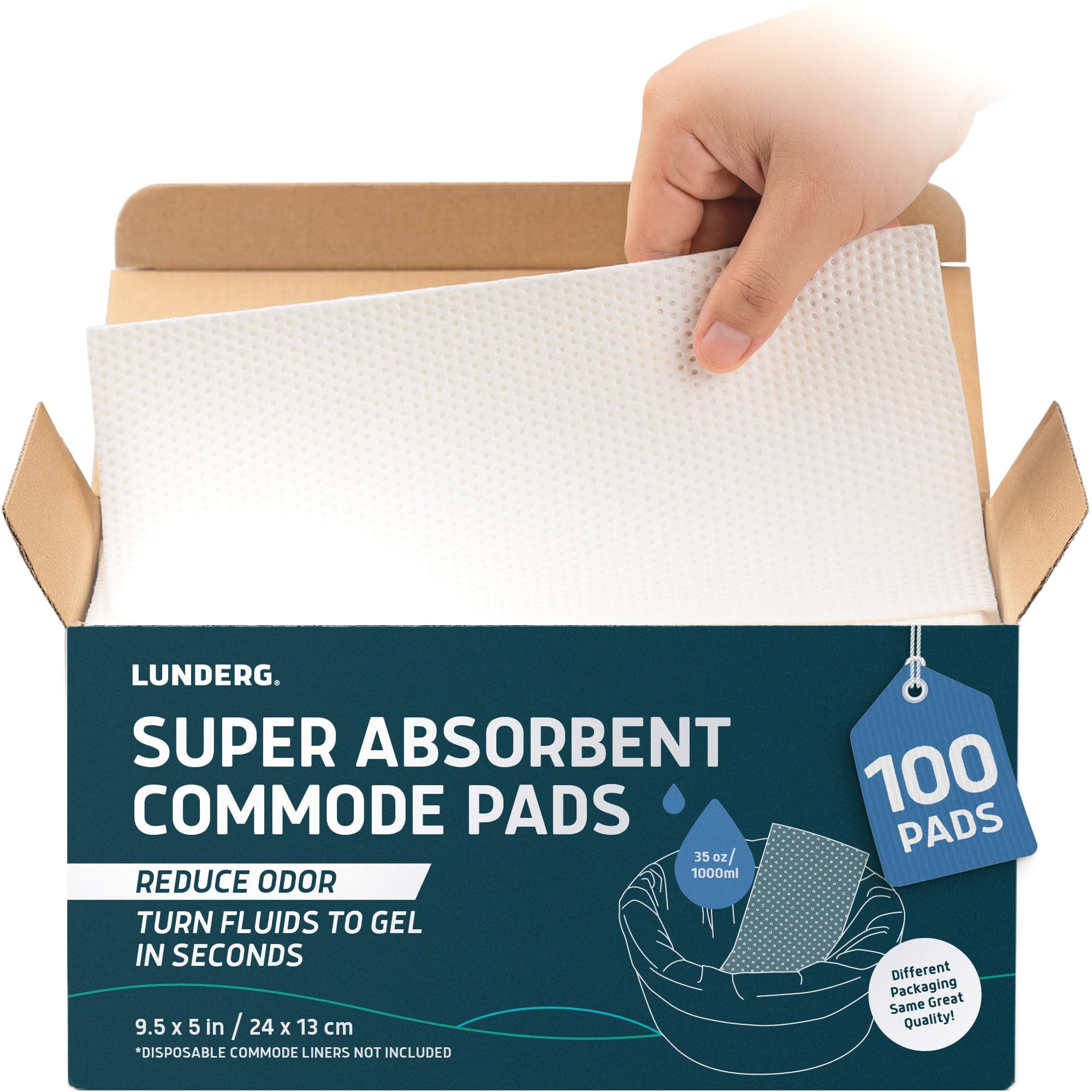 Lunderg Super Absorbent Commode Pads - Medical Grade Value Pack 100 Count - for Disposable Bedside Commode Liners, Adult Chairs, Portable Buckets & Camping Toilet Bags - Unscented
