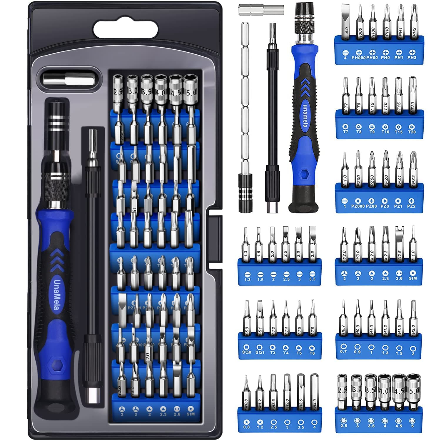 UnaMela Electronics Precision Screwdriver Set: 61 in 1 Small Magnetic Repair Tool Kit Mini Screw Driver with Case for Computer, Laptop, PC, iPhone, Xbox, PS4/5, Controller, Gamer Tech Gifts for Men
