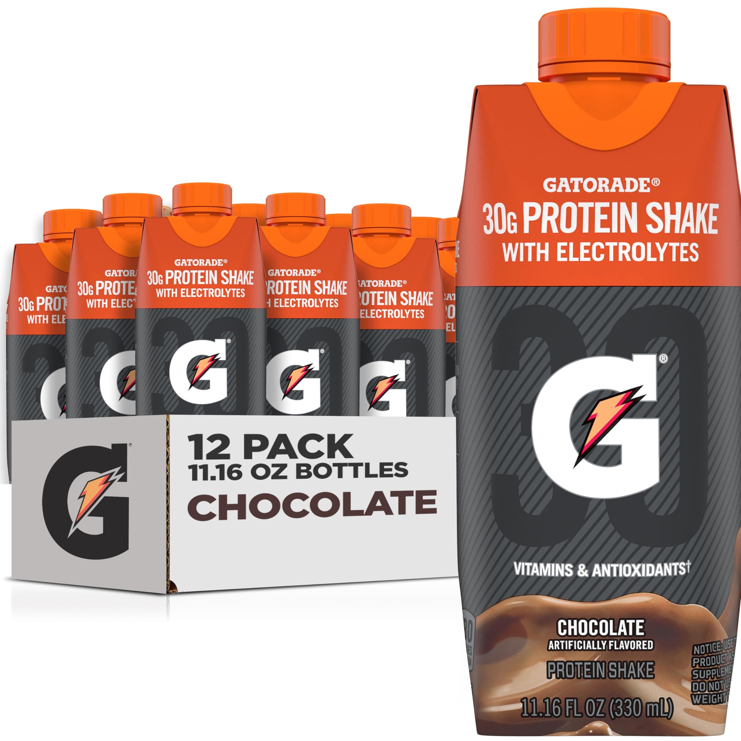 Gatorade Super Shake, Chocolate, 30g Protein, 11.16 fl oz Carton, 4 Count (Pack of 3)