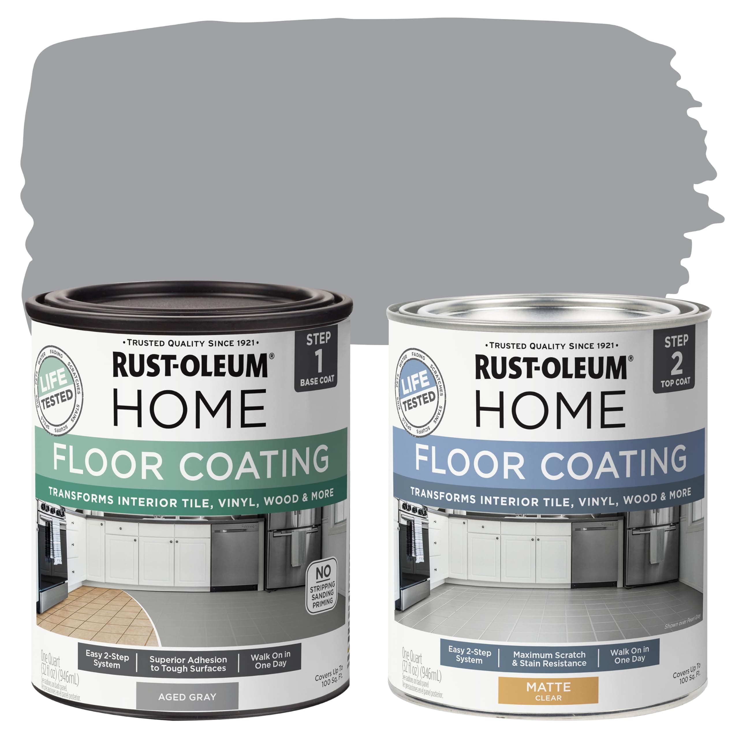Rust-Oleum 367592 Home Interior Floor Coating Kit, Matte Aged Gray