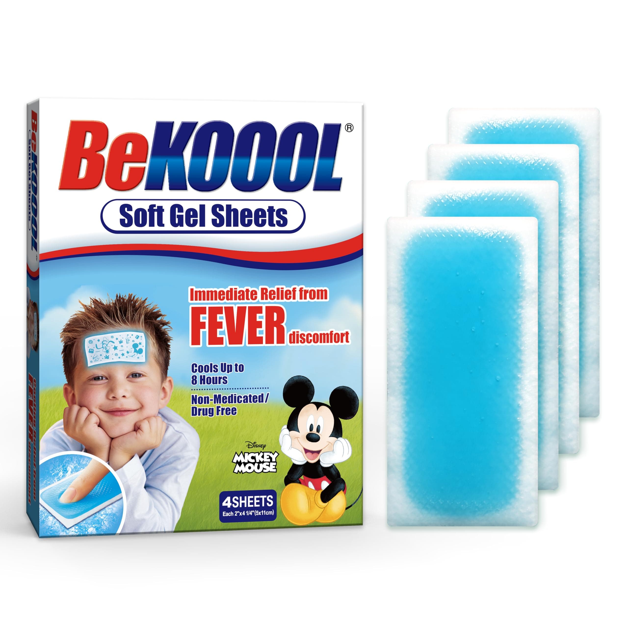 BEKOOOL Soft Gel Sheets for Kids for Cooling Relief from Fever discomfort | 4 Count