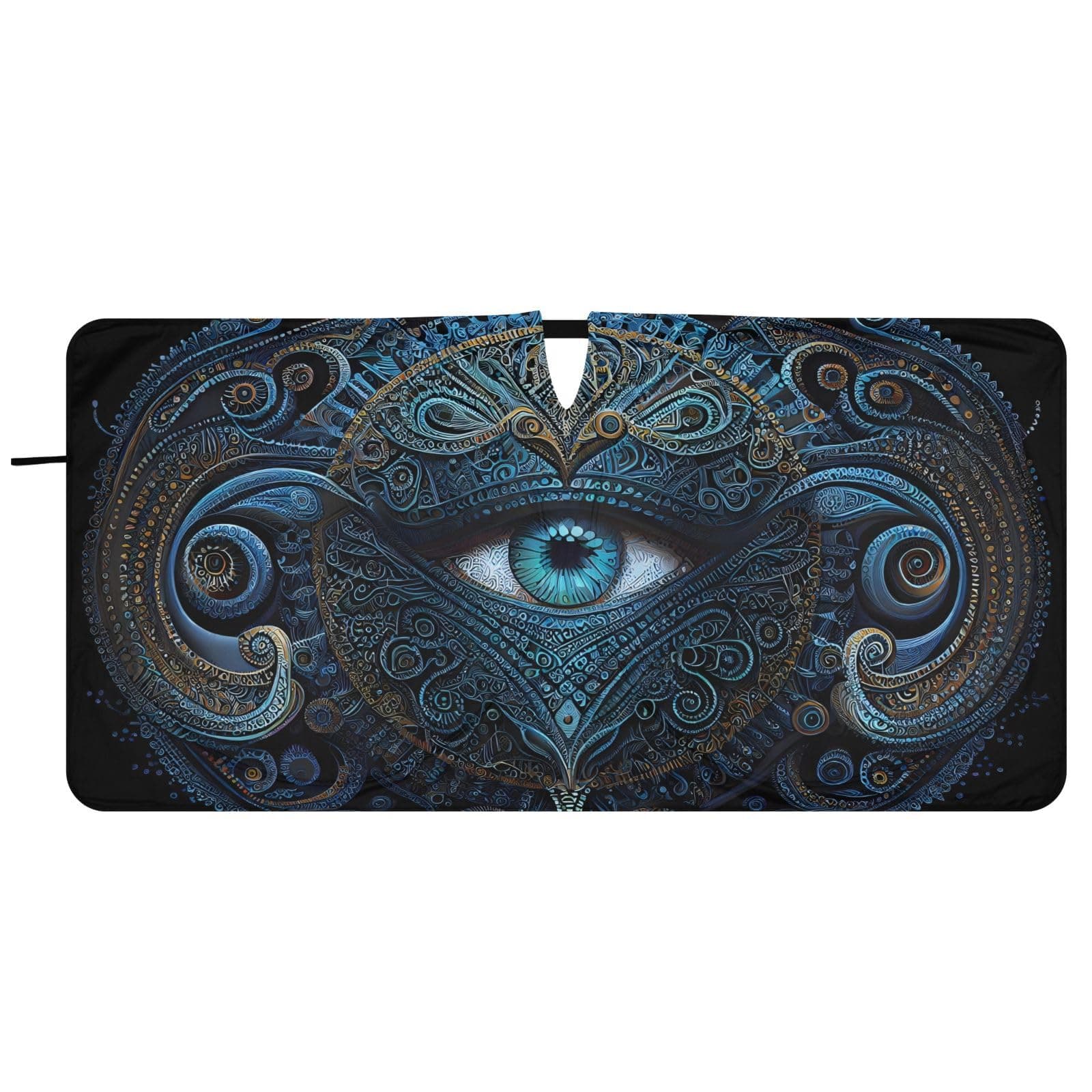 Car Sun Visor Steel Ring Folding Style，Blue Pattern EyeSun Shade Foldable Waterproof UV Blocking Heat Insulation Shading Sun-Proof Used for Car Front and Rear Windshields