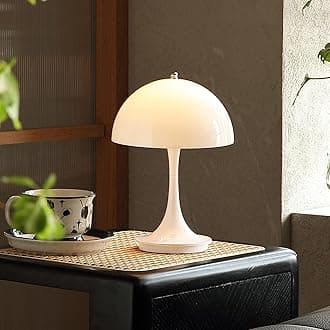 Cute Cordless Mini Mushroom Table Lamp - Rechargeable 3000mAh Battery, Dimmable Touch LED, Portable Bedside Nightstand Light for Bedroom, Kitchen, Bathroom, Office & Study Decor - White