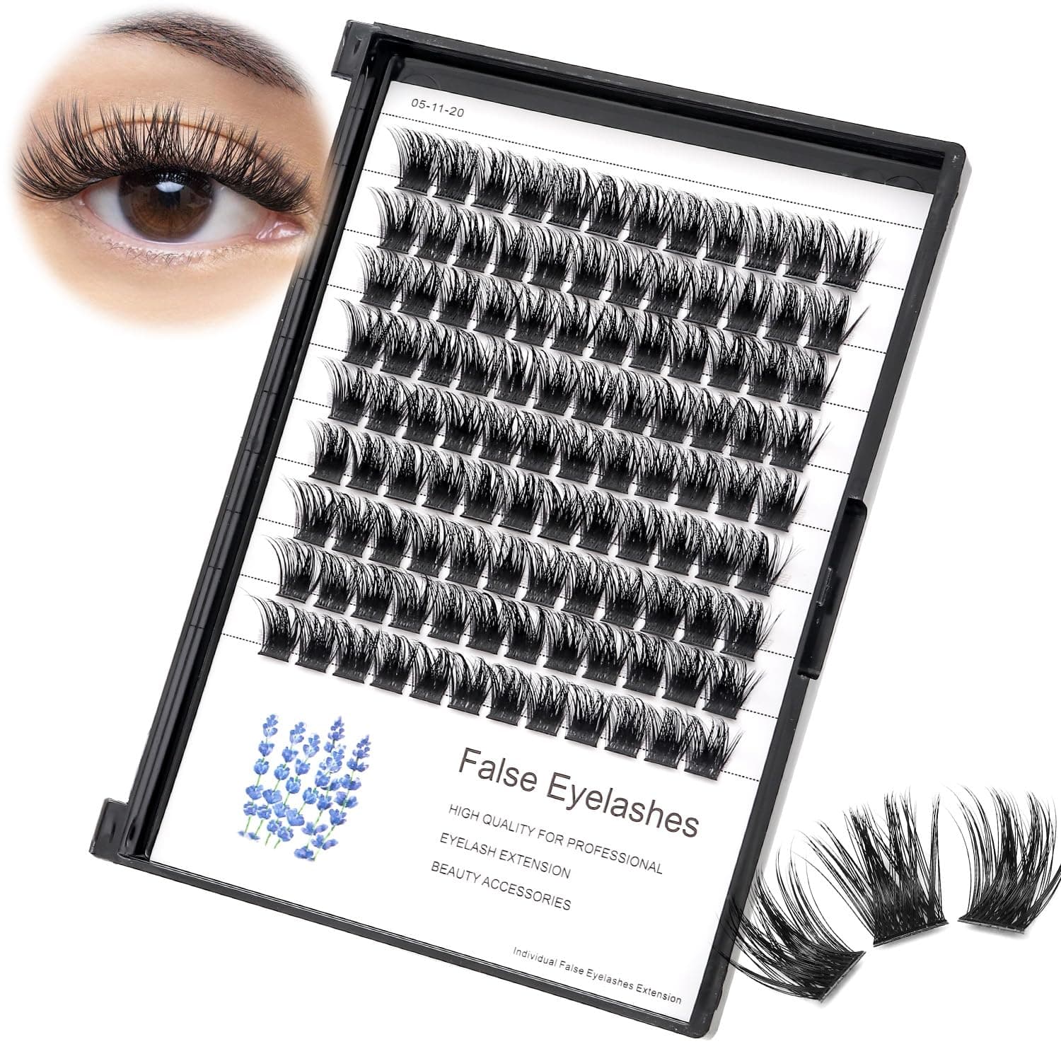 Large Tray -D Curl Handmade Thick Base Natural Long Individual False Eyelashes Dramatic Cluster Lashes Makeup Full Volume Eye Lashes Extensions Wide Stem (12mm)