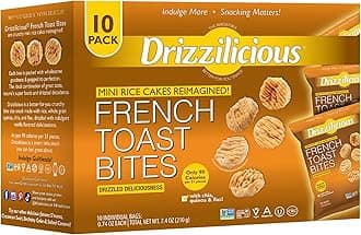 Drizzilicious Mini Rice Cakes French Toast - Rice Crisps, Healthy Snack for Adults and Kids, Flavored Rice Cakes, Vegan, Gluten Free, Allergen Free, Only 90 Calories Per Bag - .74 oz (Pack of 10)