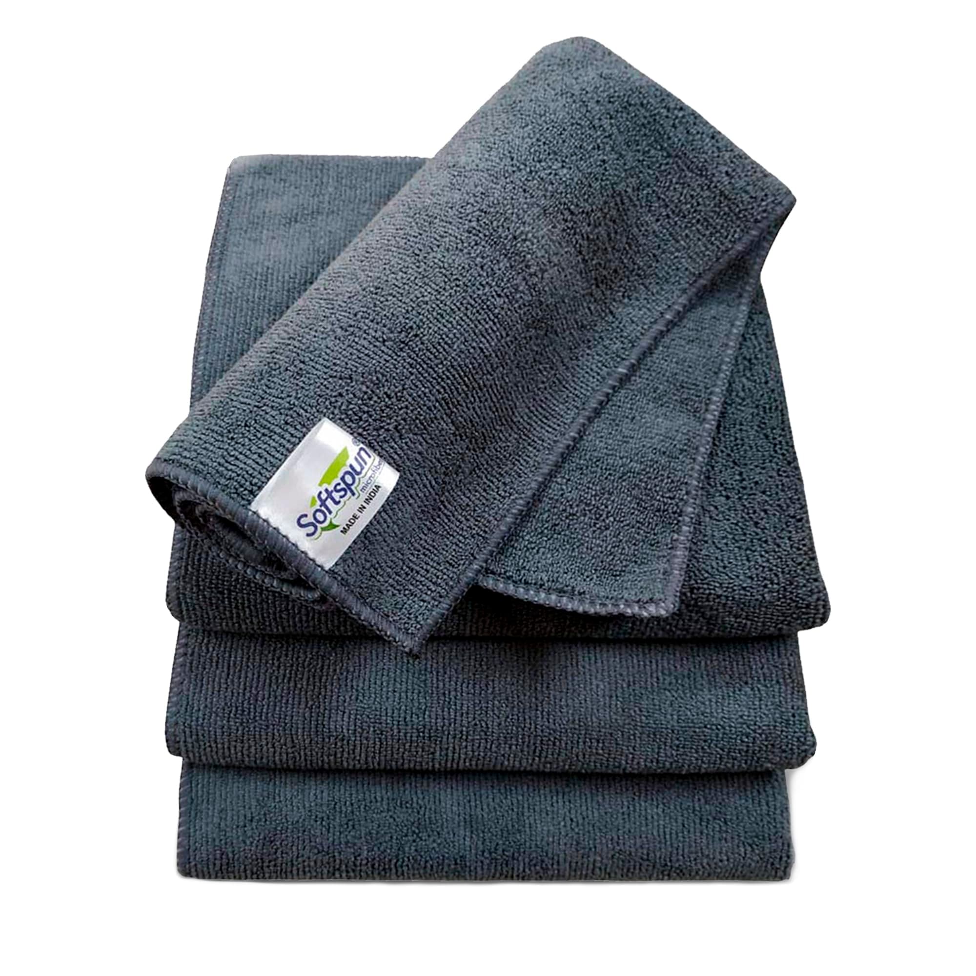 Microfiber Cloth - 4 pcs - 40x40 cms - 340 GSM Grey! Thick Lint & Streak-Free Multipurpose Cloths - Automotive Microfiber Towels for Car Bike Cleaning Polishing Washing & Detailing.