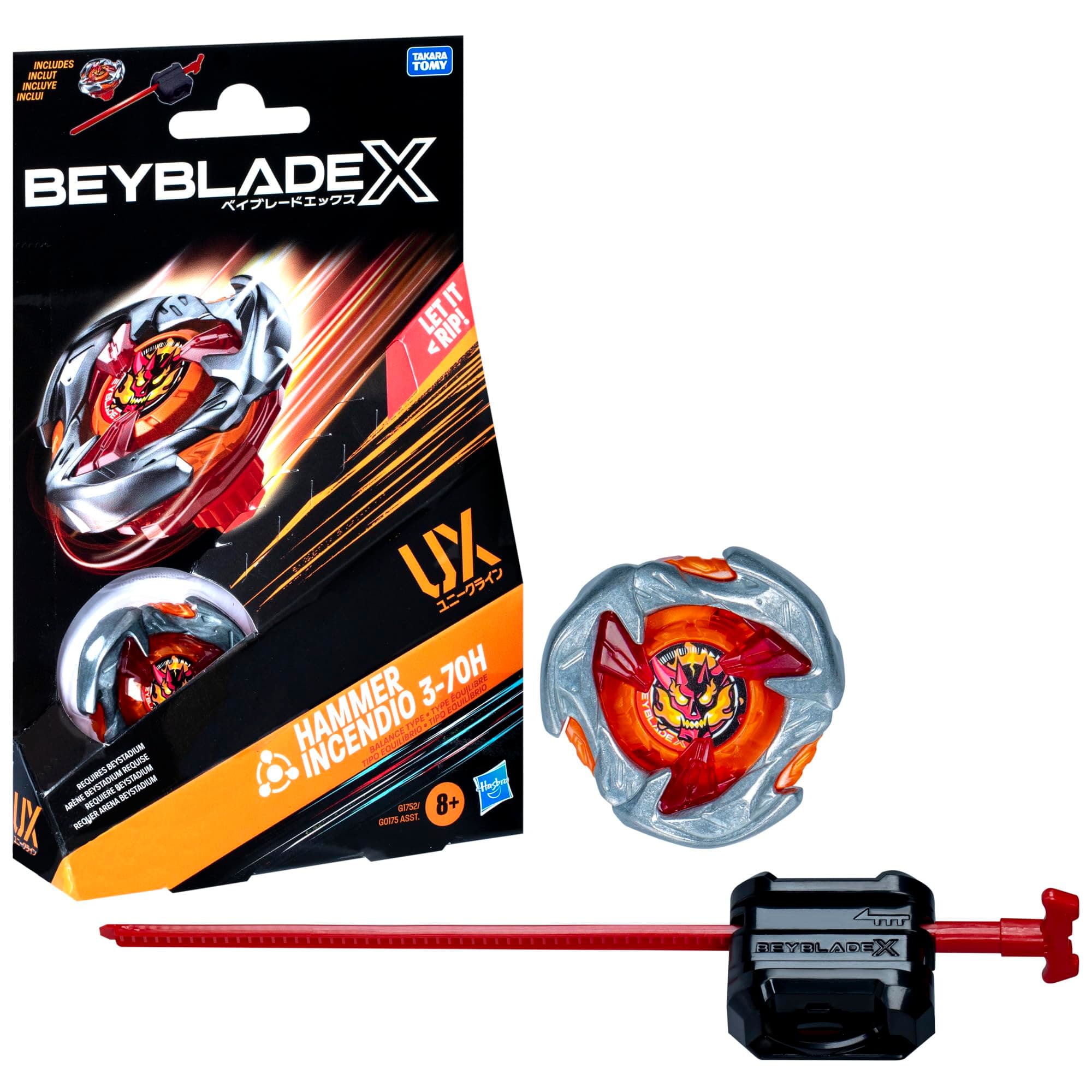 Beyblade X Hammer Incendio 3-70H UX Starter Pack Set with Balance Type Top and Launcher; Authentic Takara Tomy Battle Tops Games/Toys for Boys and Girls 8+