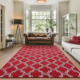 Amearea Fluffy Moroccan Trellis Rug, Soft Fuzzy Geometry Rugs for Living Room, Shaggy Modern Area Rug for Bedroom Kids Room Dorm, Easy Clean, Home Farmhouse Decor Low Pile Carpet, Wine Red 5x7 Feet
